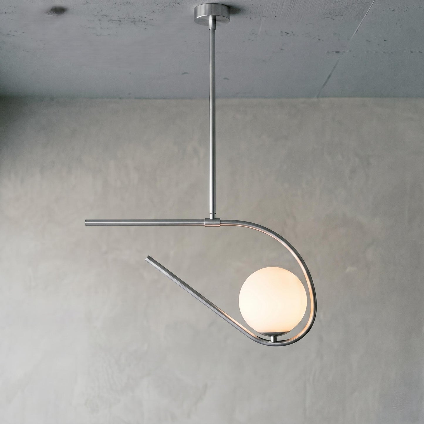 Sculptural Brass Chandelier – 6” Opal Globe Ceiling Light – Minimalist Artistic Pendant – Luxury Statement Lighting Fixture
