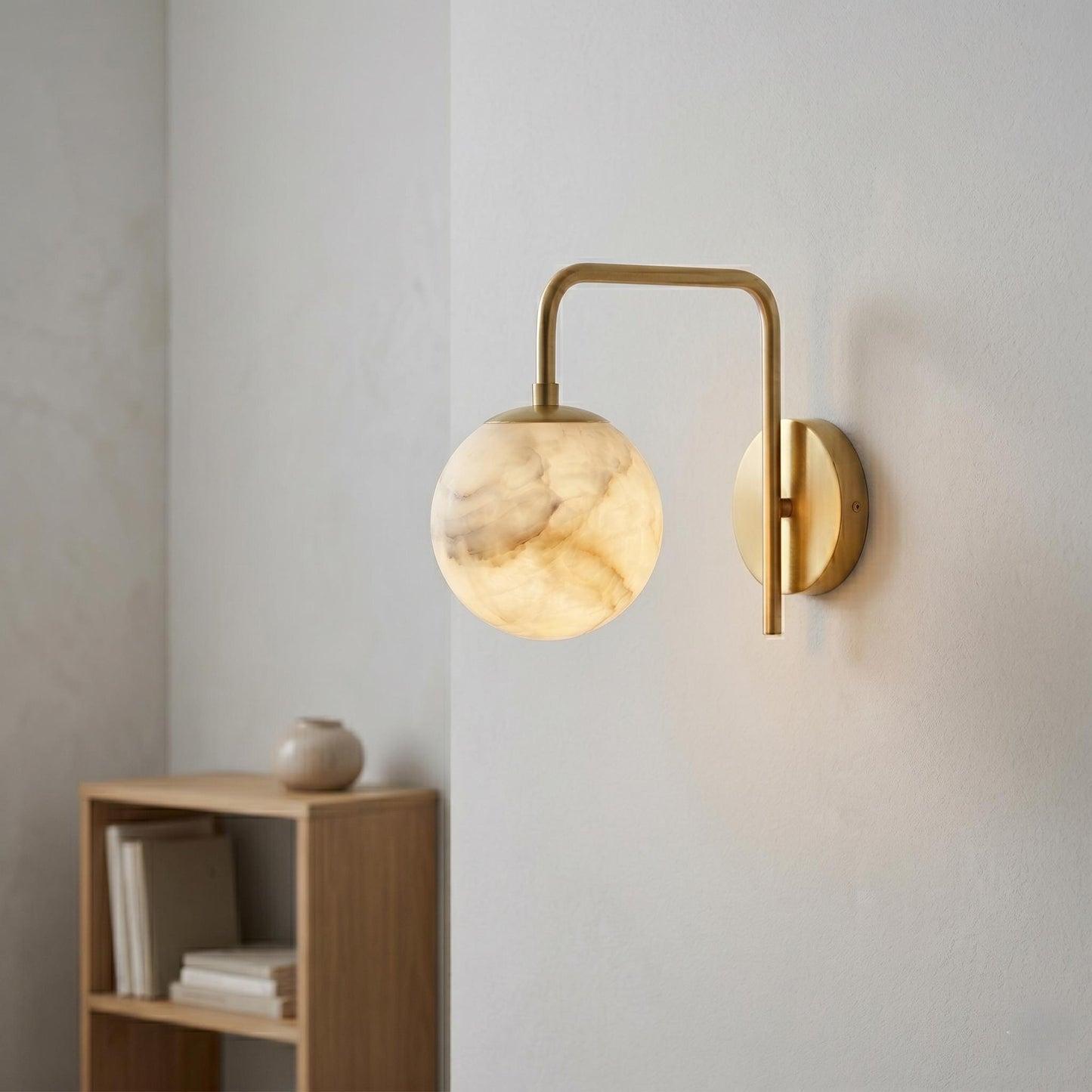 Alabaster Globe Wall Sconce, Brass Wall Light, Luxury Bathroom Vanity Light, Modern Stone Wall Fixture, Custom Finish