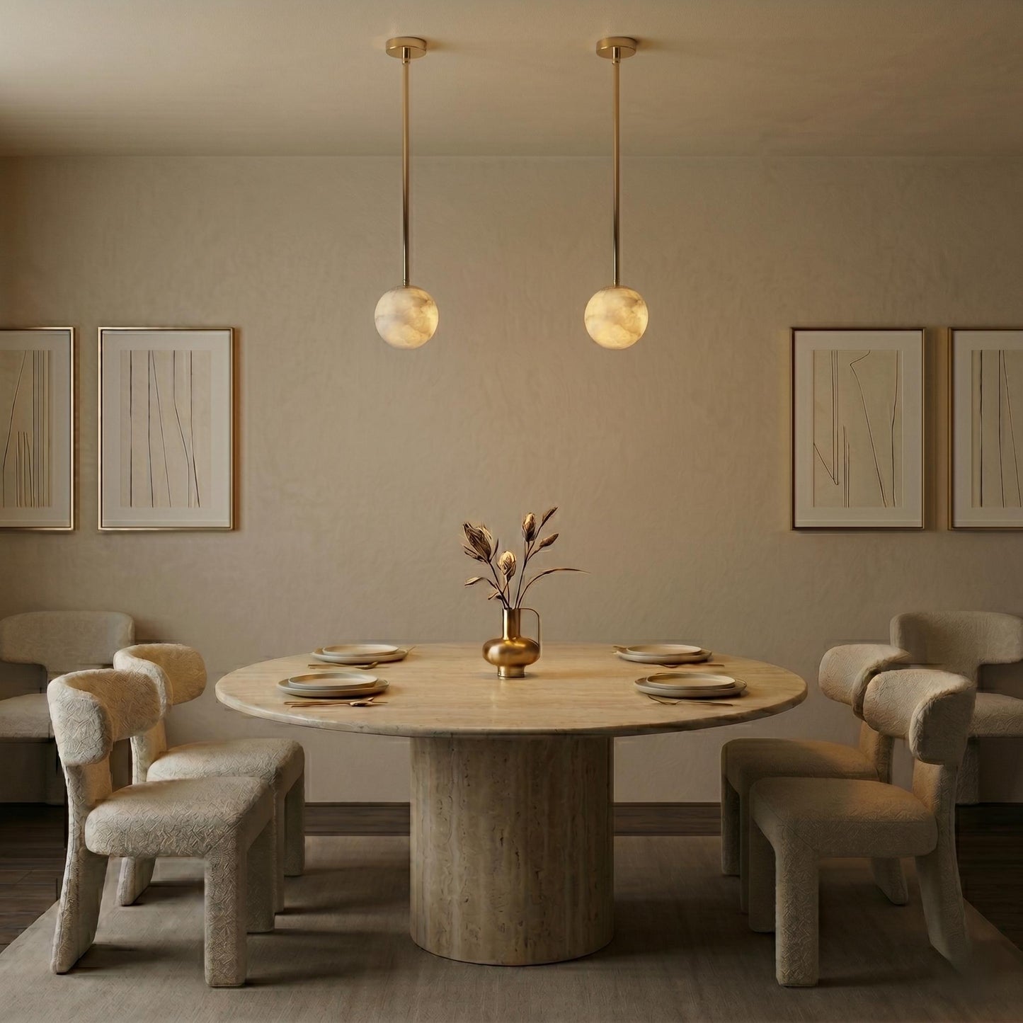 Alabaster Globe Pendant Light, Brass Hanging Lamp, Luxury Kitchen Island Lighting, Modern Stone Pendant, Custom Finish