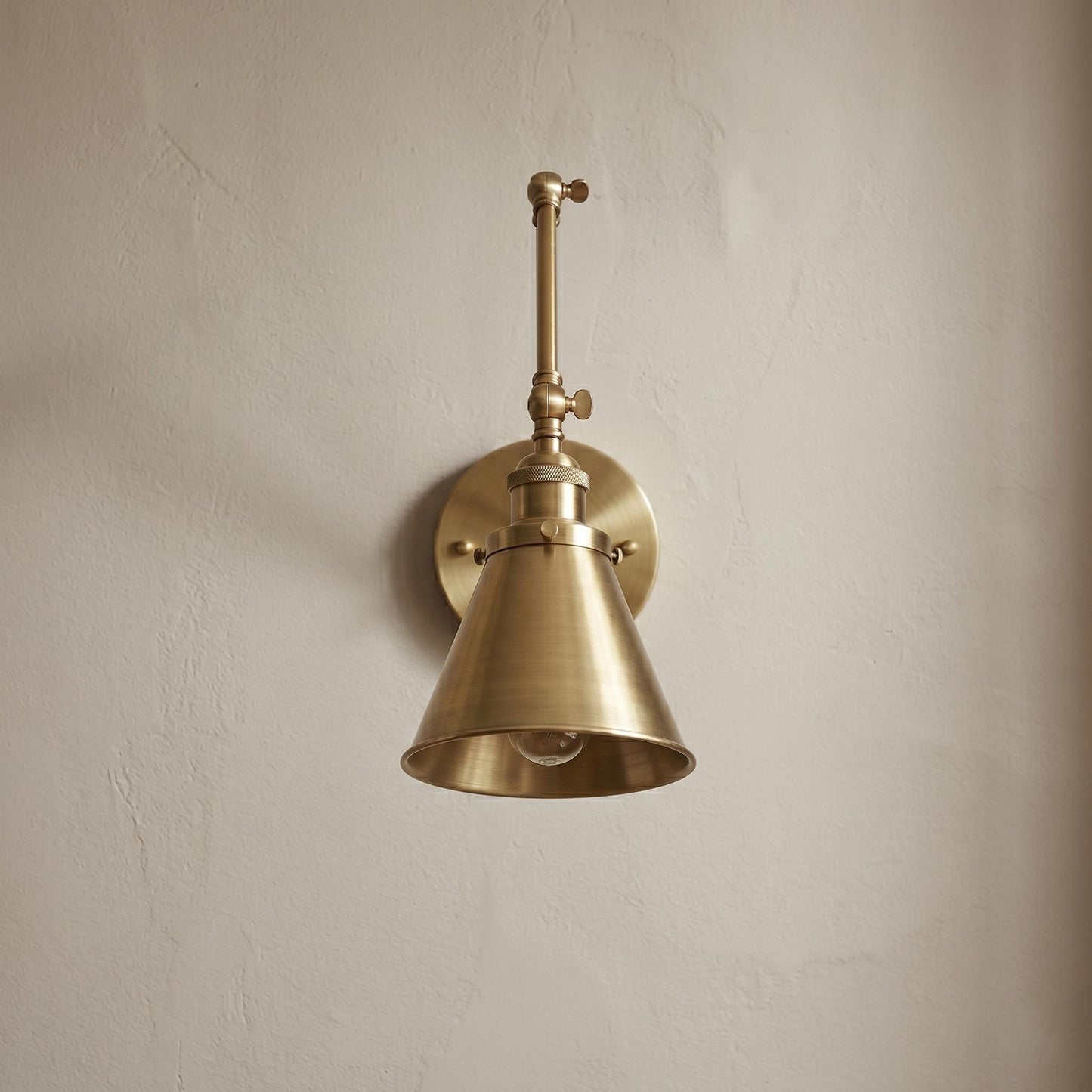 Handmade Solid Brass Swing Arm Wall Lamp, Industrial Bedside Lighting, Vintage Style Sconce