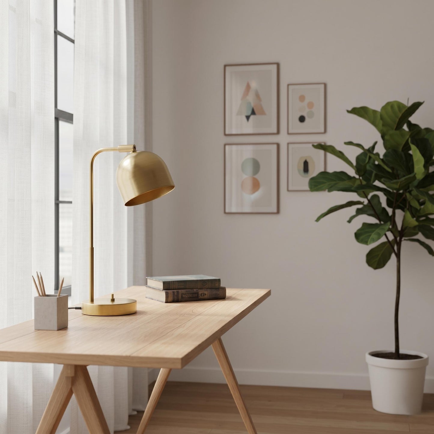 Brass Dome Desk Lamp – Adjustable Reading Light, Minimalist Bedside Lamp