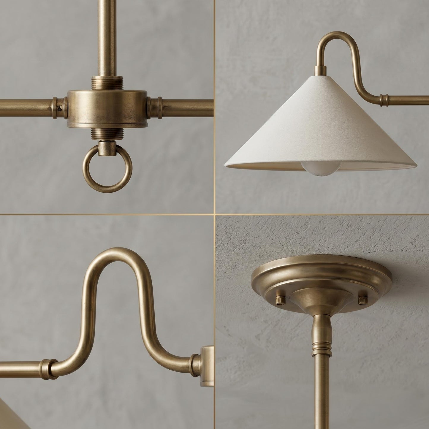 Dual Shade Brass Chandelier – Modern Linear Kitchen Island Lighting (Customizable Drop)