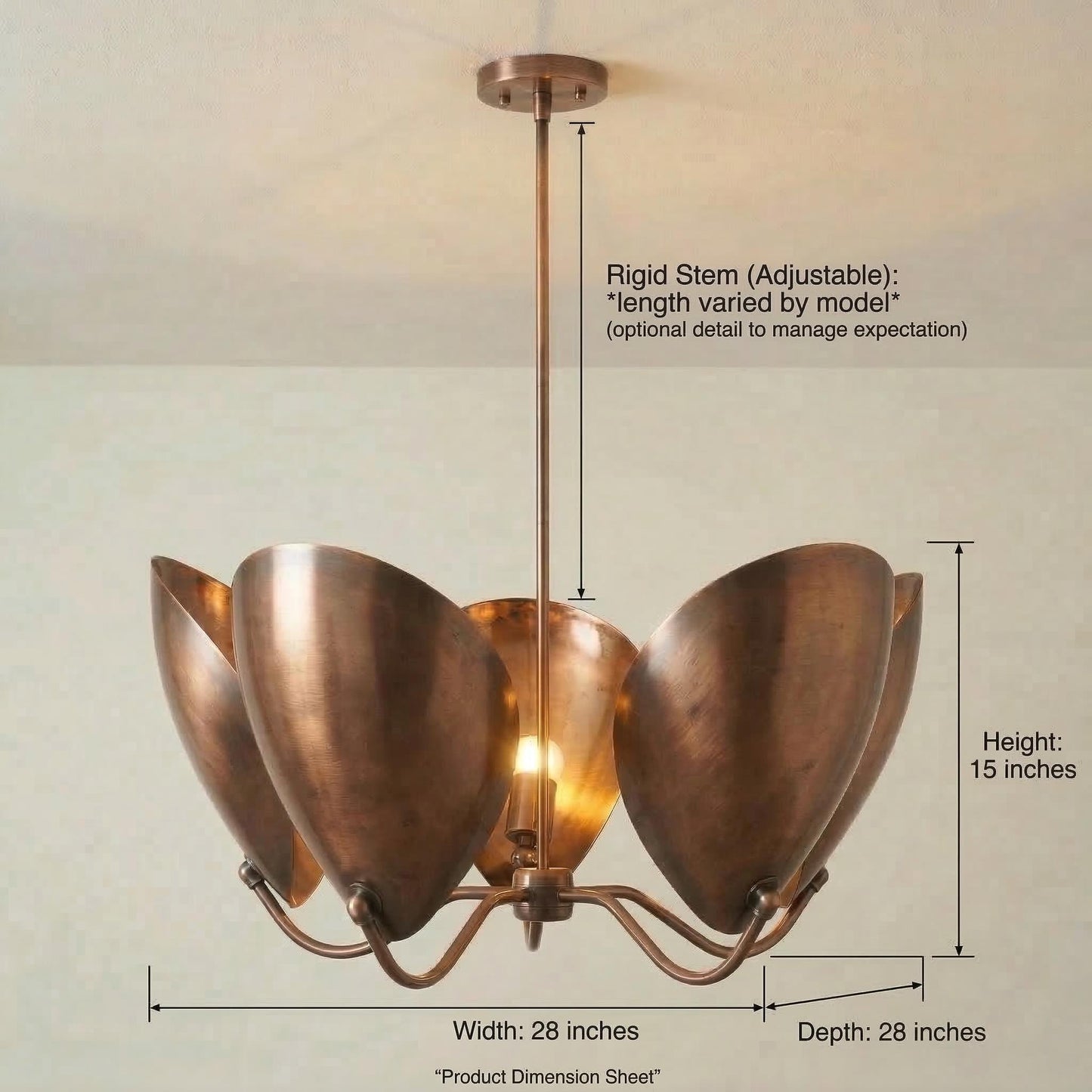 Handcrafted Brass Petal Chandelier – Sculptural Gold Ceiling Light, Mid Century Modern Fixture