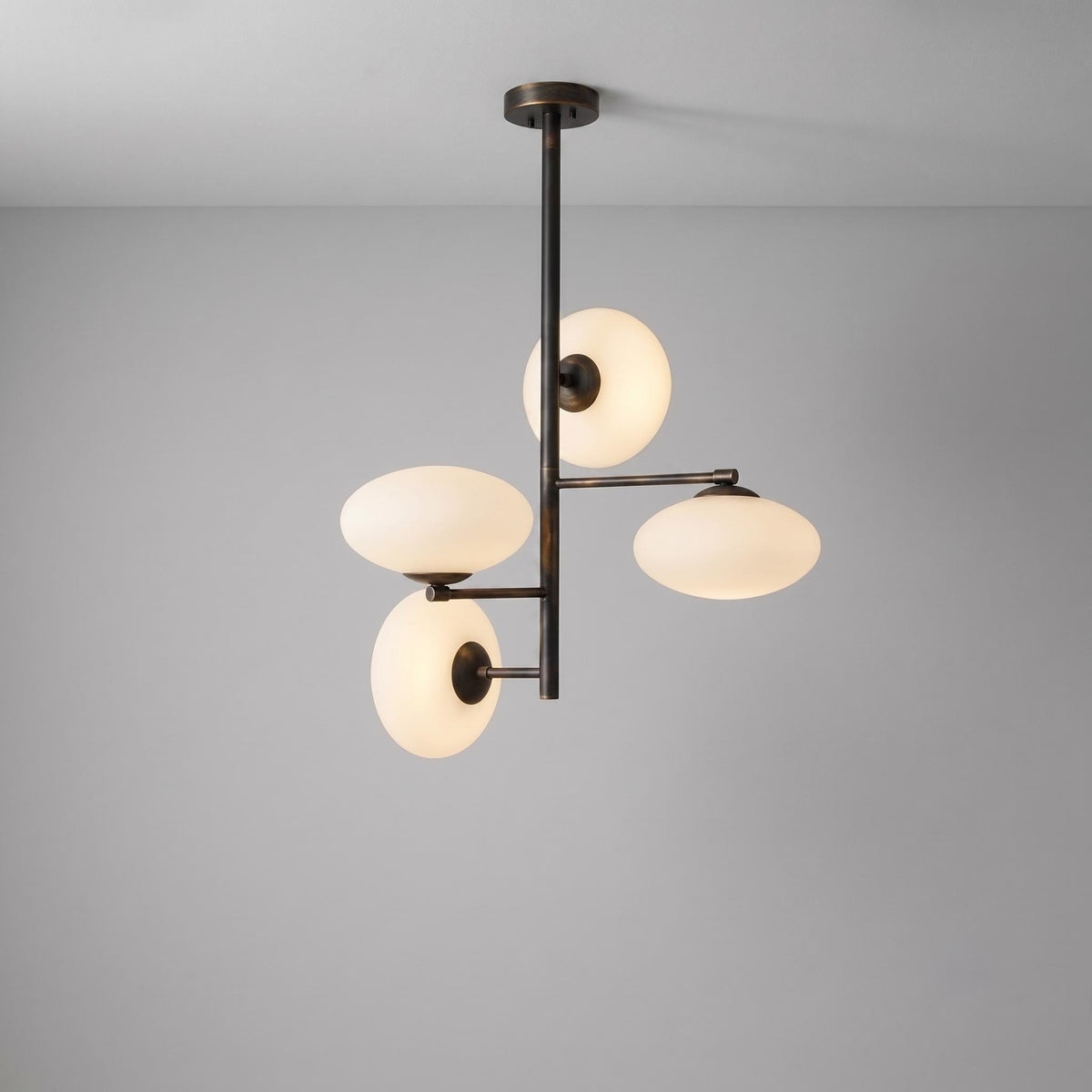 Modern Brass Opal Glass Chandelier