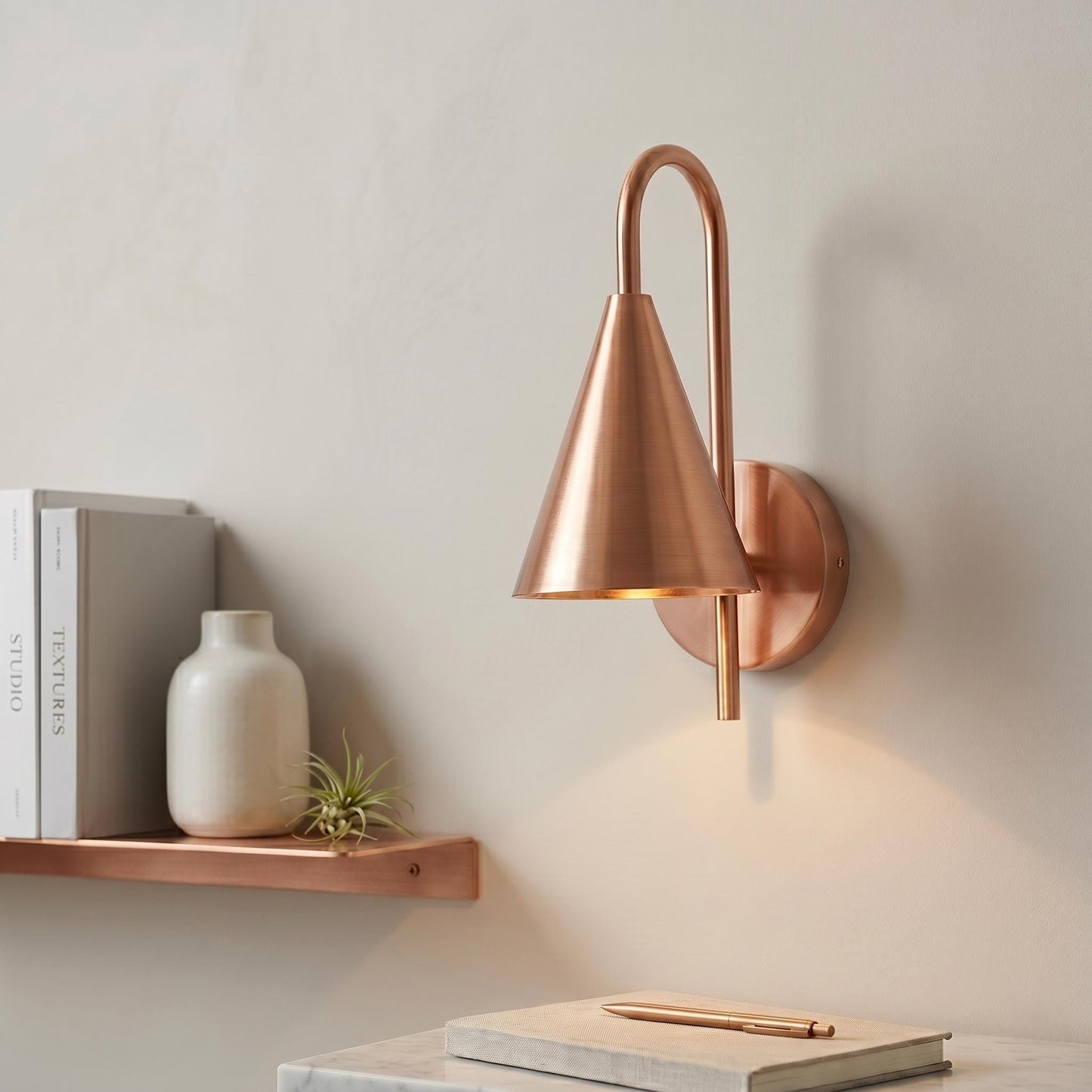 Modern Brass Cone Wall Sconce – Minimalist Mid Century Wall Light Fixture