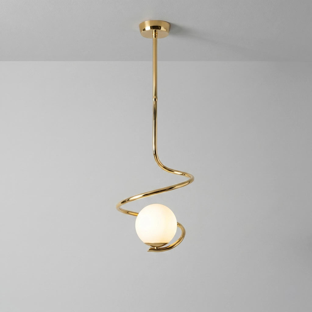 Sculptural Spiral Brass Pendant Light