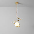 Sculptural Spiral Brass Pendant Light