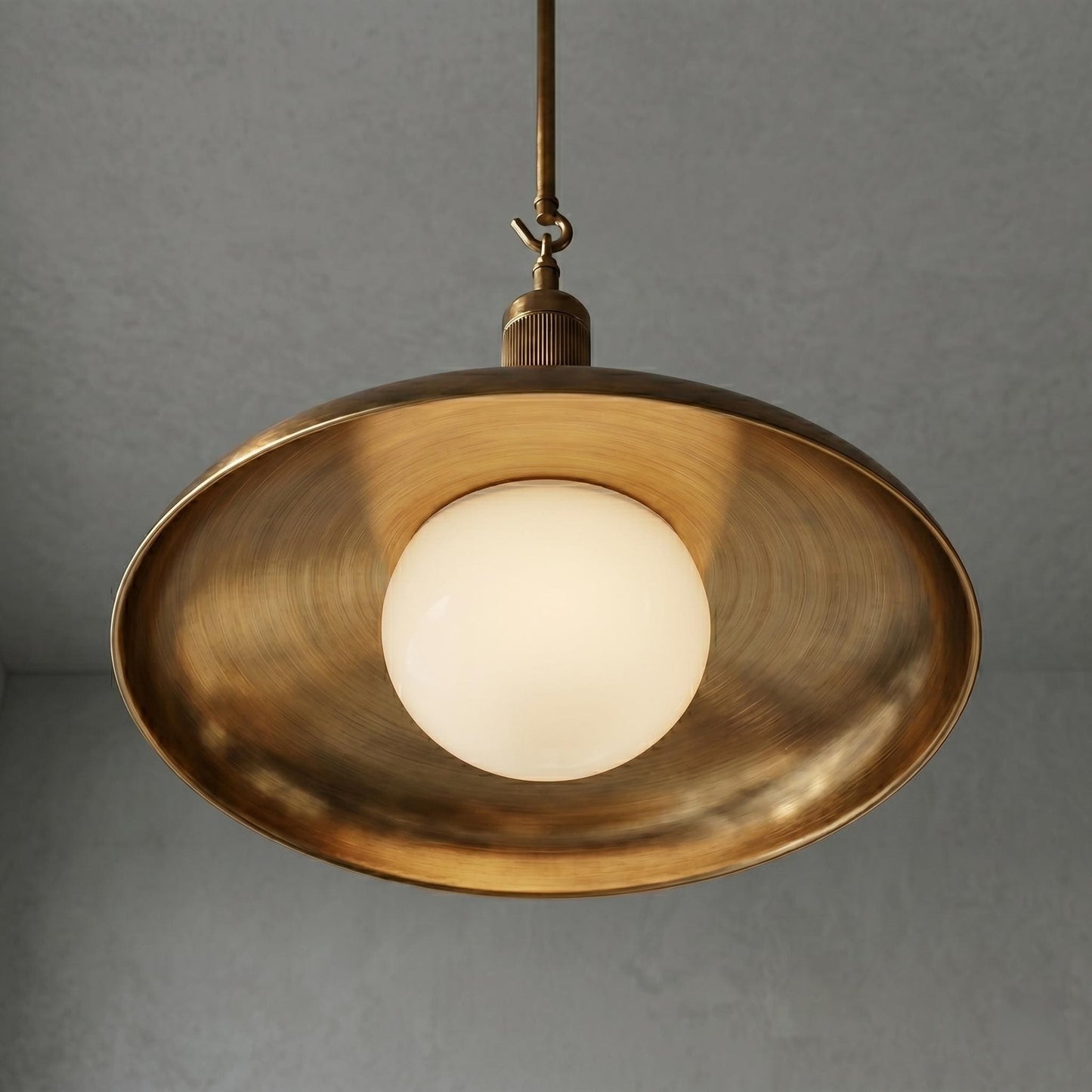 Antique Brass Pendant Light | Mid Century Drop Lamp | Brass Kitchen Island Hanging Light | Modern Dome Ceiling Pendant | Custom Drop Height