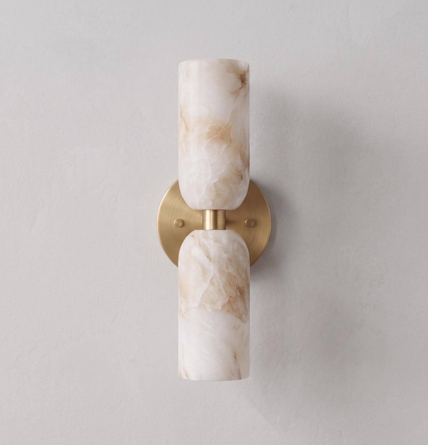 Alabaster Stone Double Cylinder Marble Sconce – Solid Brass Wall Light, Alabaster Shade Lamp
