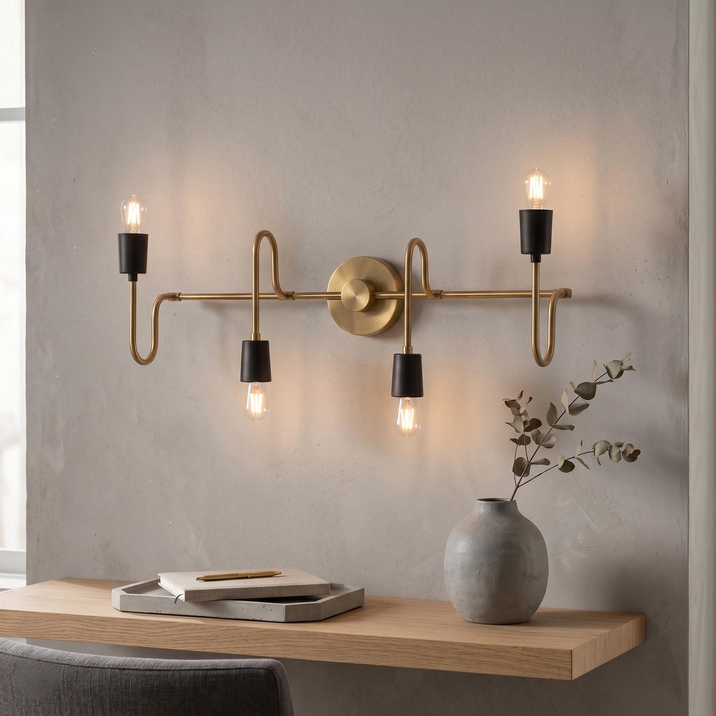 Modern Brass 4-Light Linear Wall Sconce – Industrial Mid-Century Vanity Light