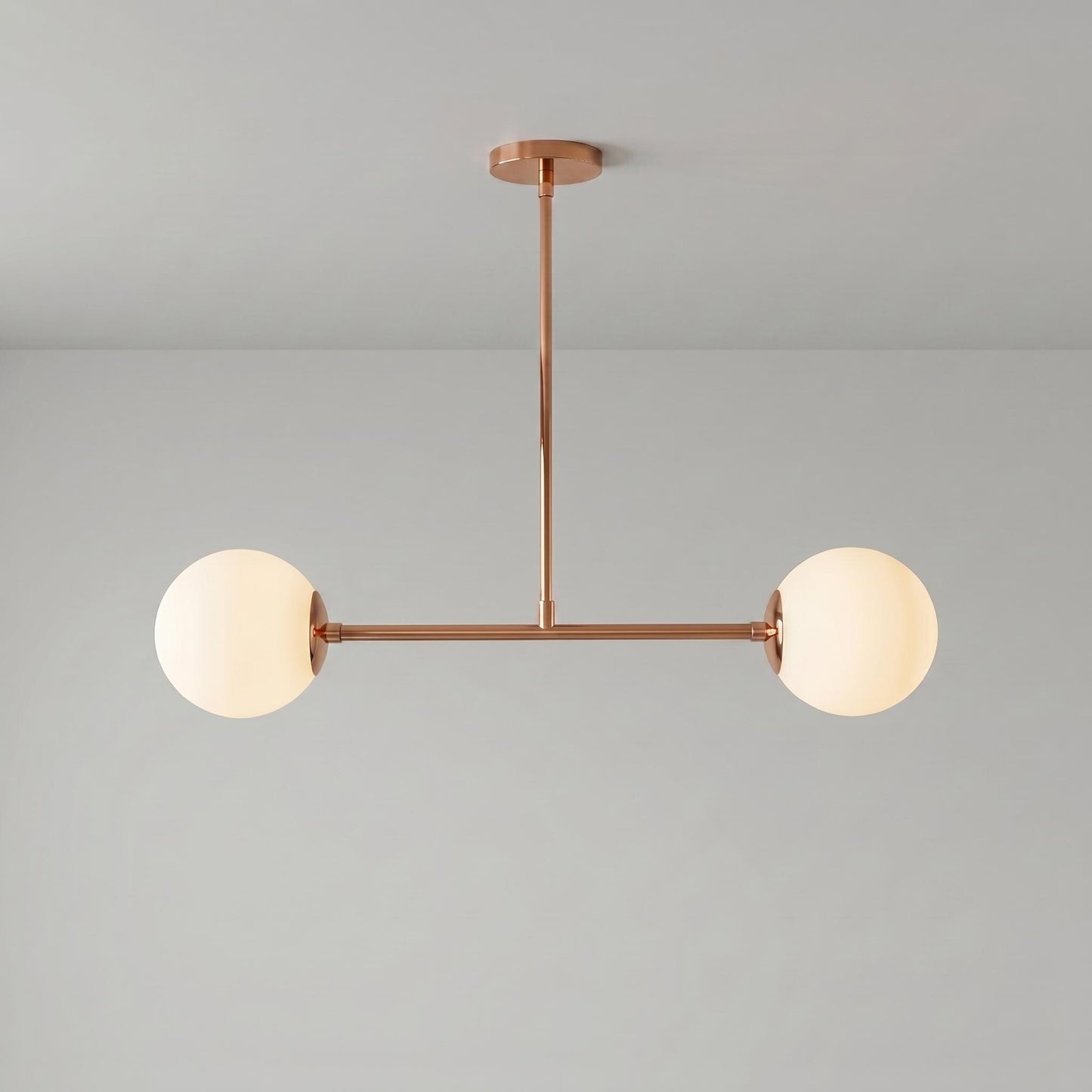 Modern Brass Double Globe Ceiling Light, Mid Century Opal Glass Pendant Lighting