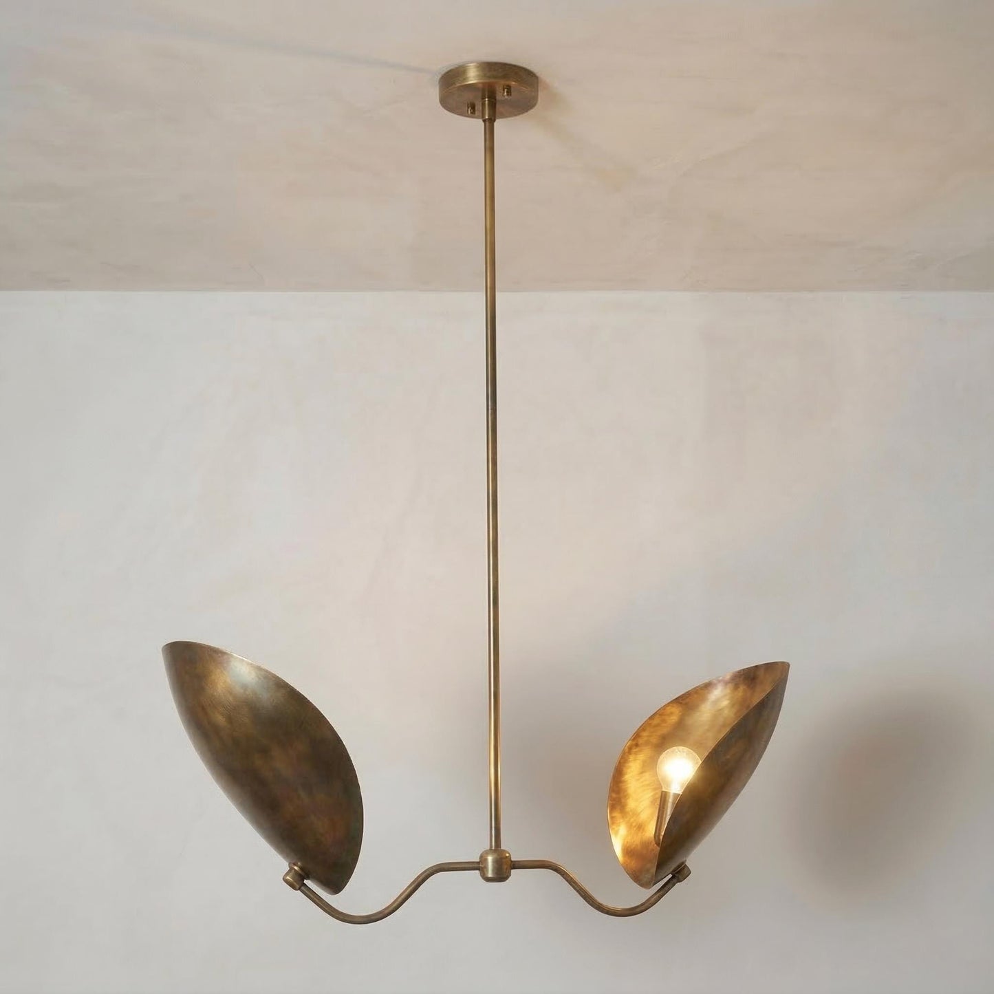 Mid Century Brass Lily Chandelier – 2 Light Sculptural Pendant Light