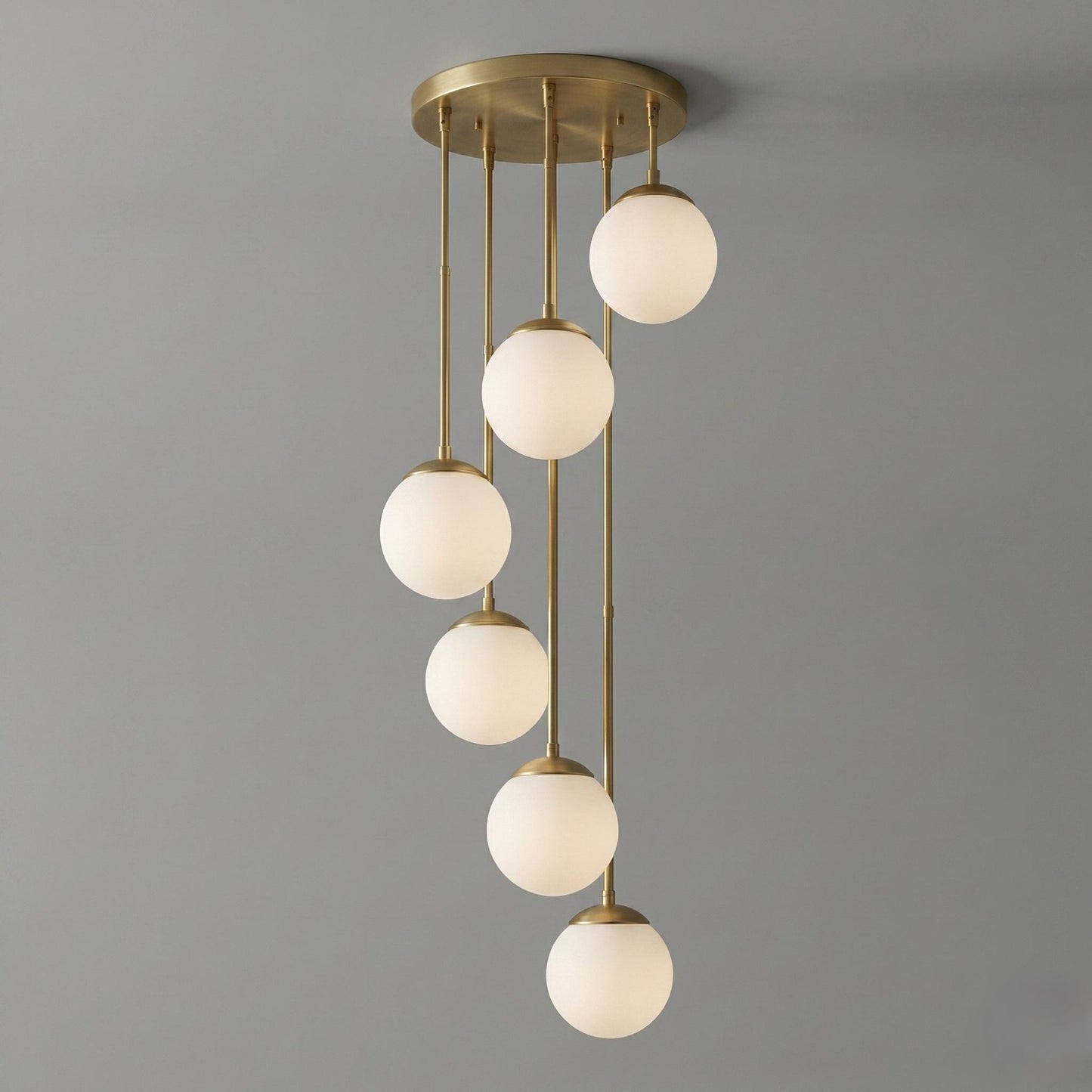 Modern Brass Globe Chandelier | Multi Drop Pendant Staircase Light