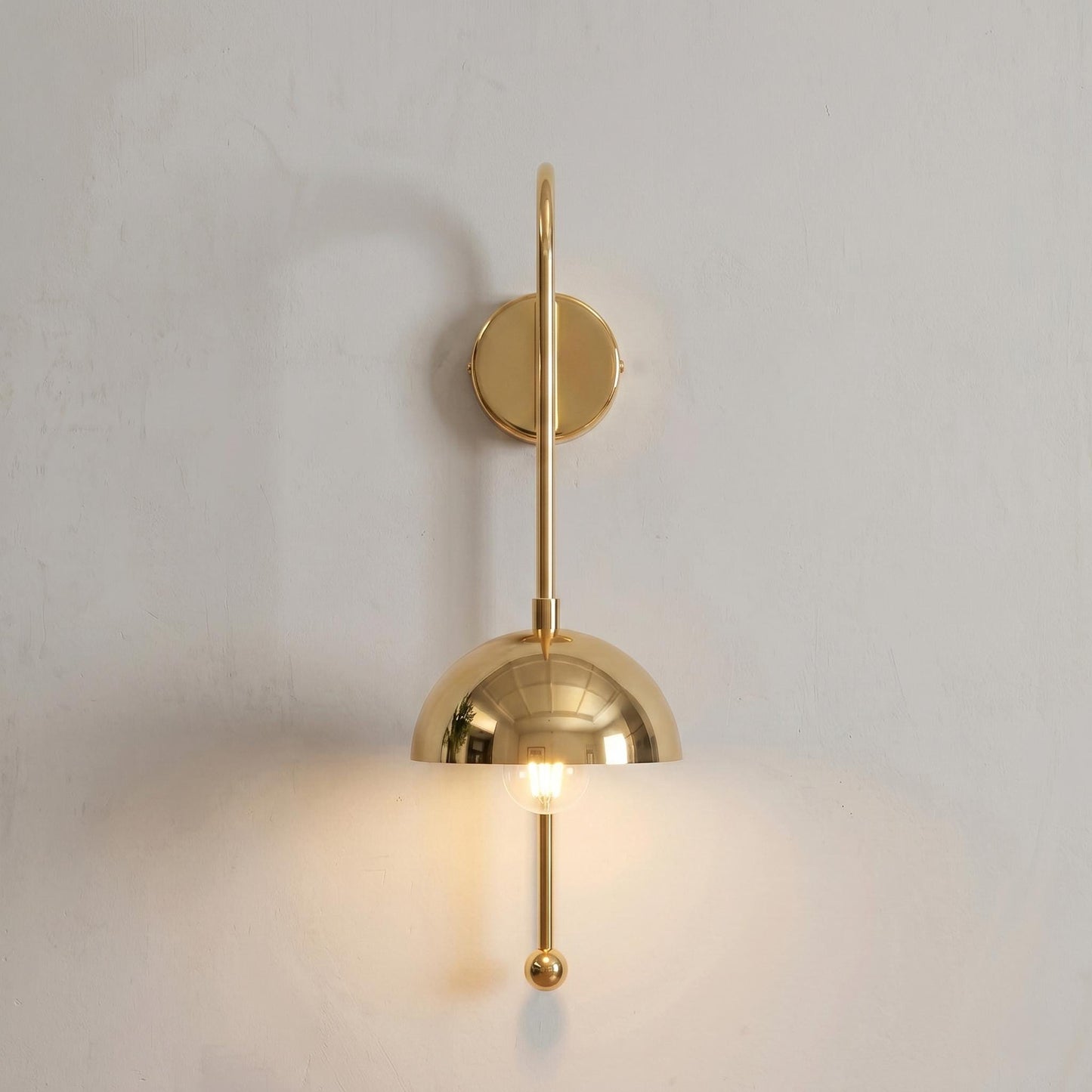 Modern Brass Wall Sconce, Tall Dome Shade Wall Lamp, Minimal Bedside Wall Light, Mid Century Brass Lighting Fixture, Plug In / Hardwired