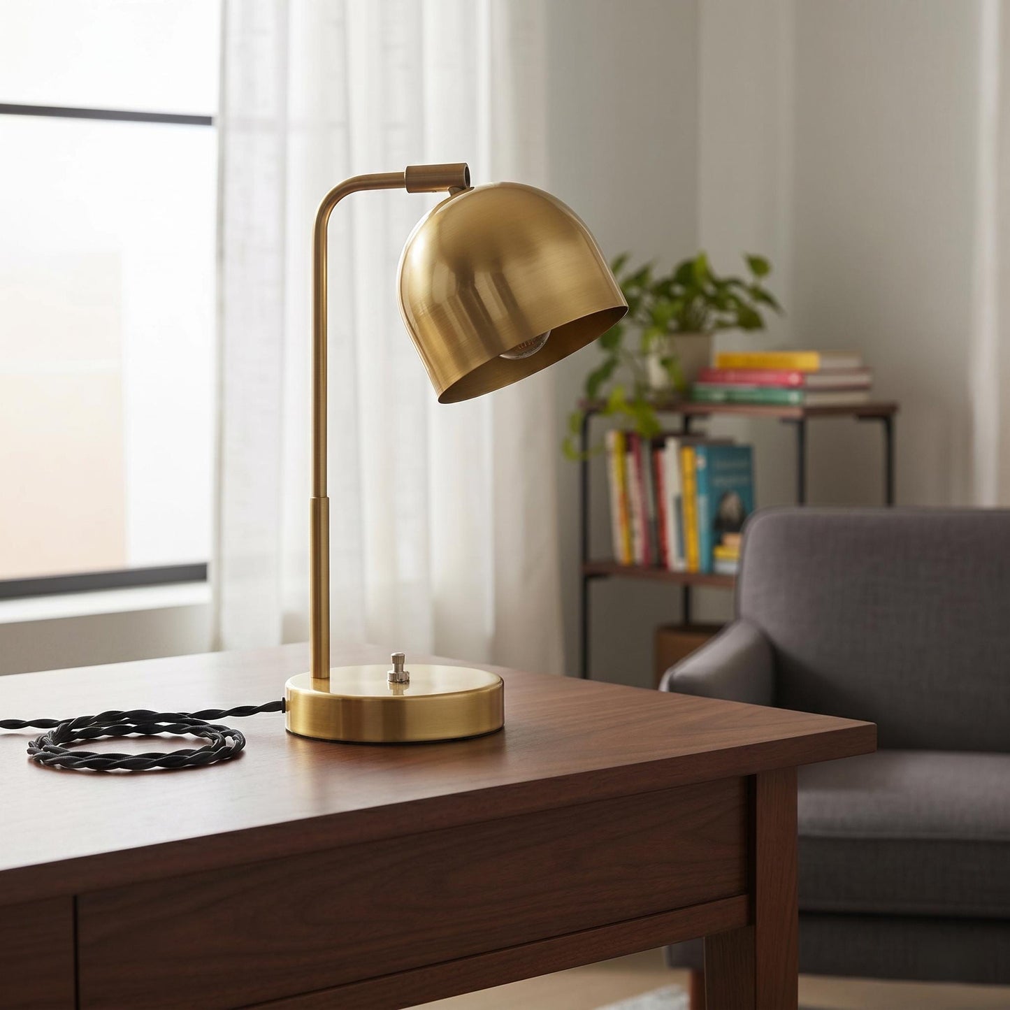 Brass Dome Desk Lamp – Adjustable Reading Light, Minimalist Bedside Lamp