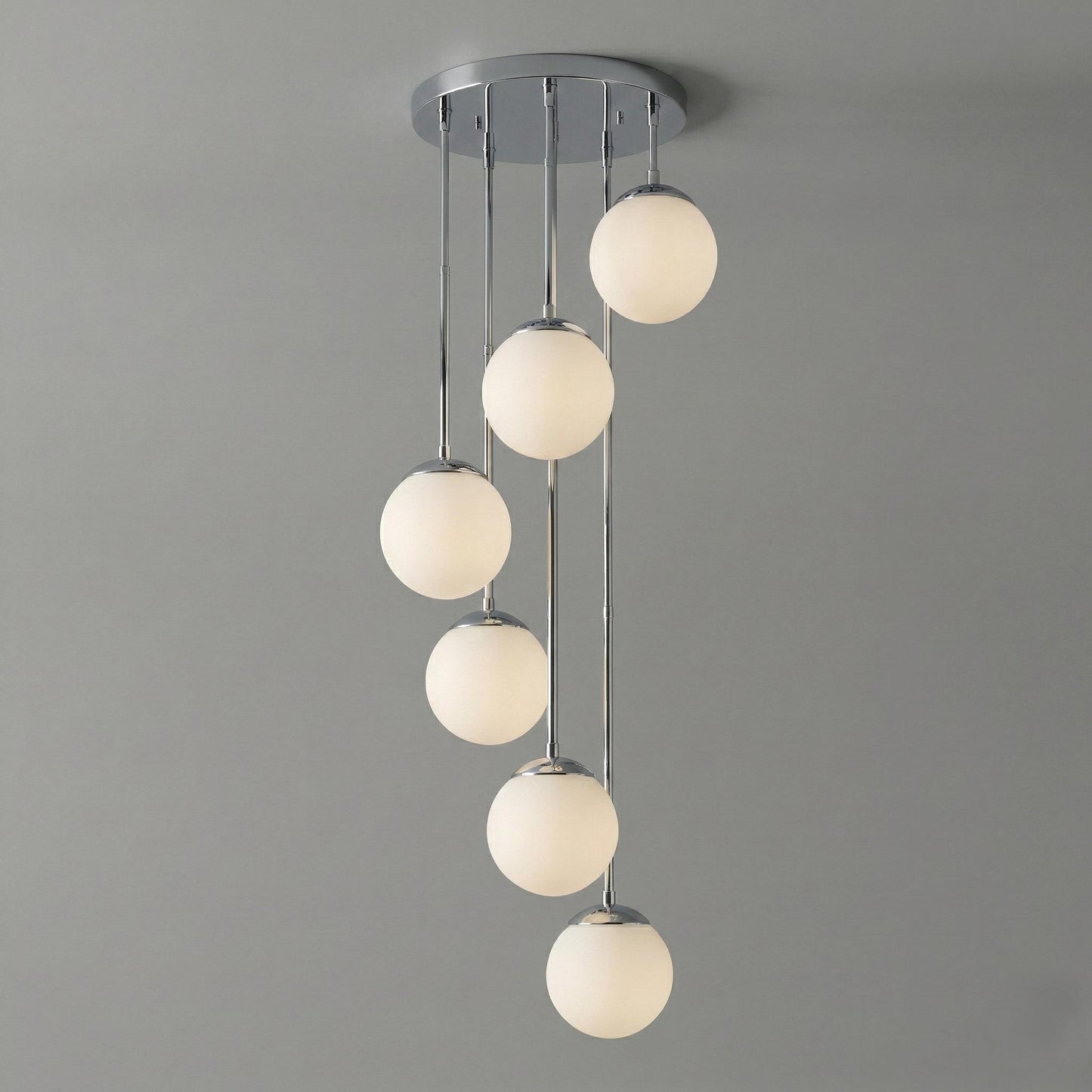 Modern Brass Globe Chandelier | Multi Drop Pendant Staircase Light