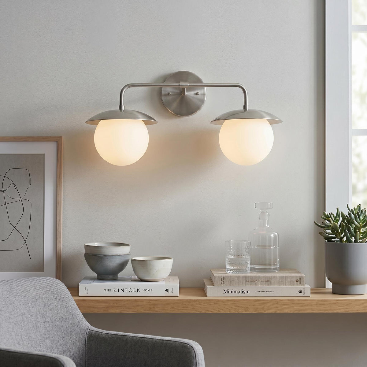 Brass Double Globe Wall Sconce
