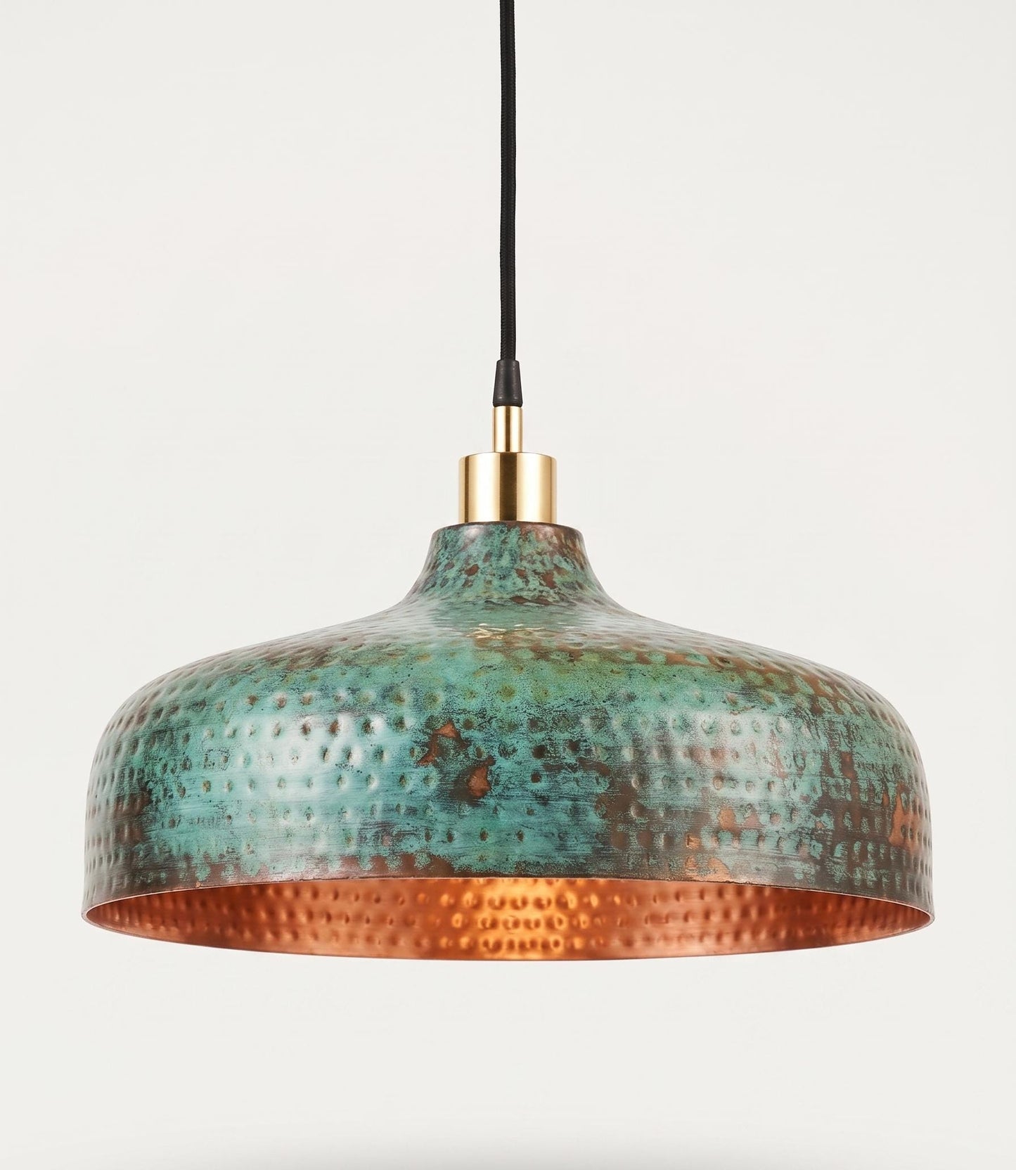 Handmade Hammered Copper Pendant Light, Rustic Dome Hanging Lamp, Turquoise Patina Ceiling Light, Kitchen Island Lighting, 16” Pendant