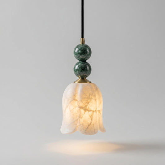 Alabaster Pendant Light, Brass Hanging Lamp, Stone Beaded Pendant, Luxury Kitchen Island Lighting, Custom Fixture
