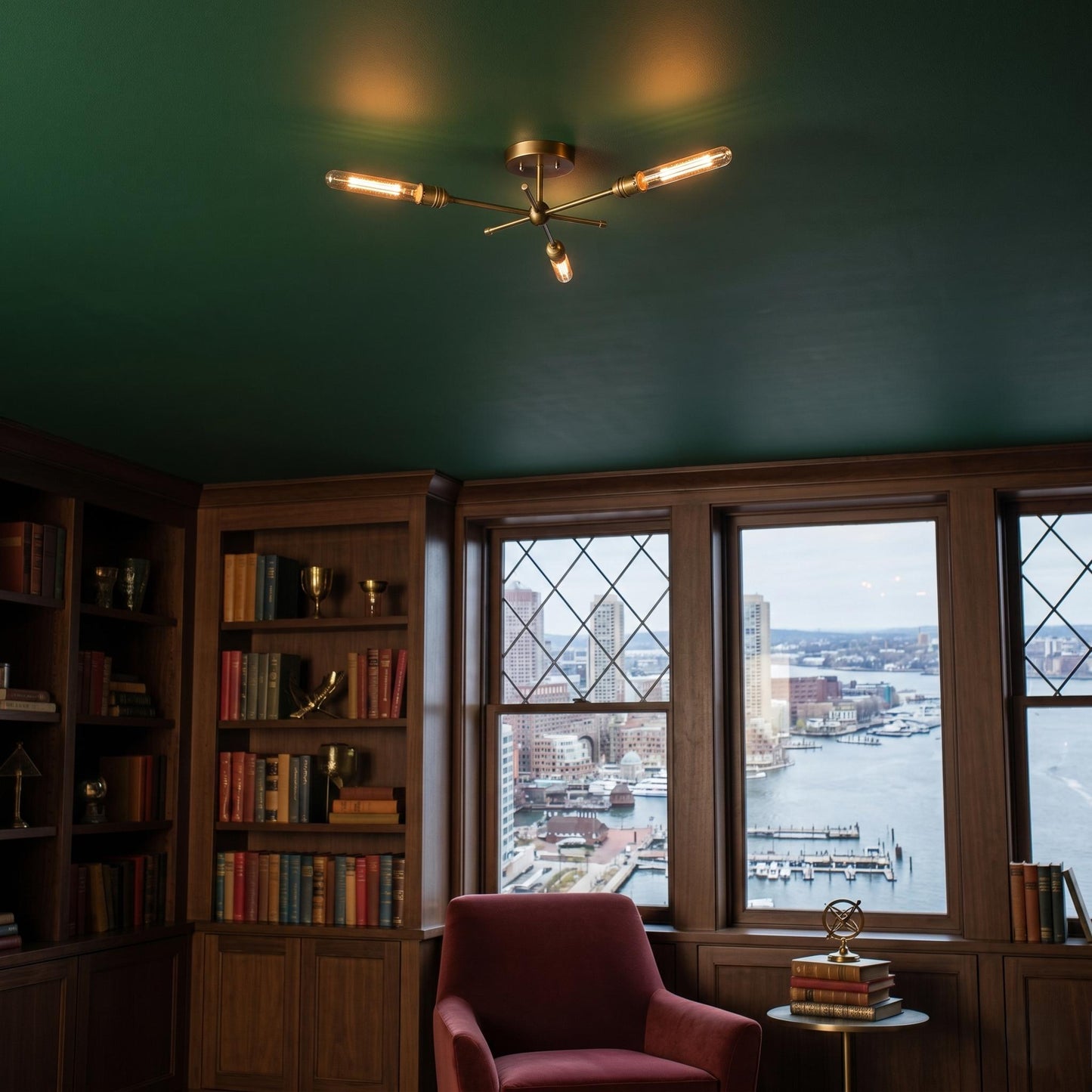 Modern Brass Sputnik Ceiling Light – 3-Light Mid-Century Starburst Fixture