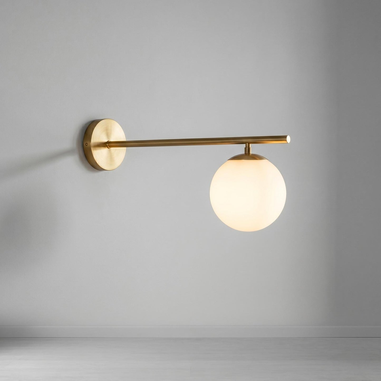 Brass Globe Wall Light – Mid Century Sconce – 6" Opal Glass – Bathroom Vanity Bedside Lighting