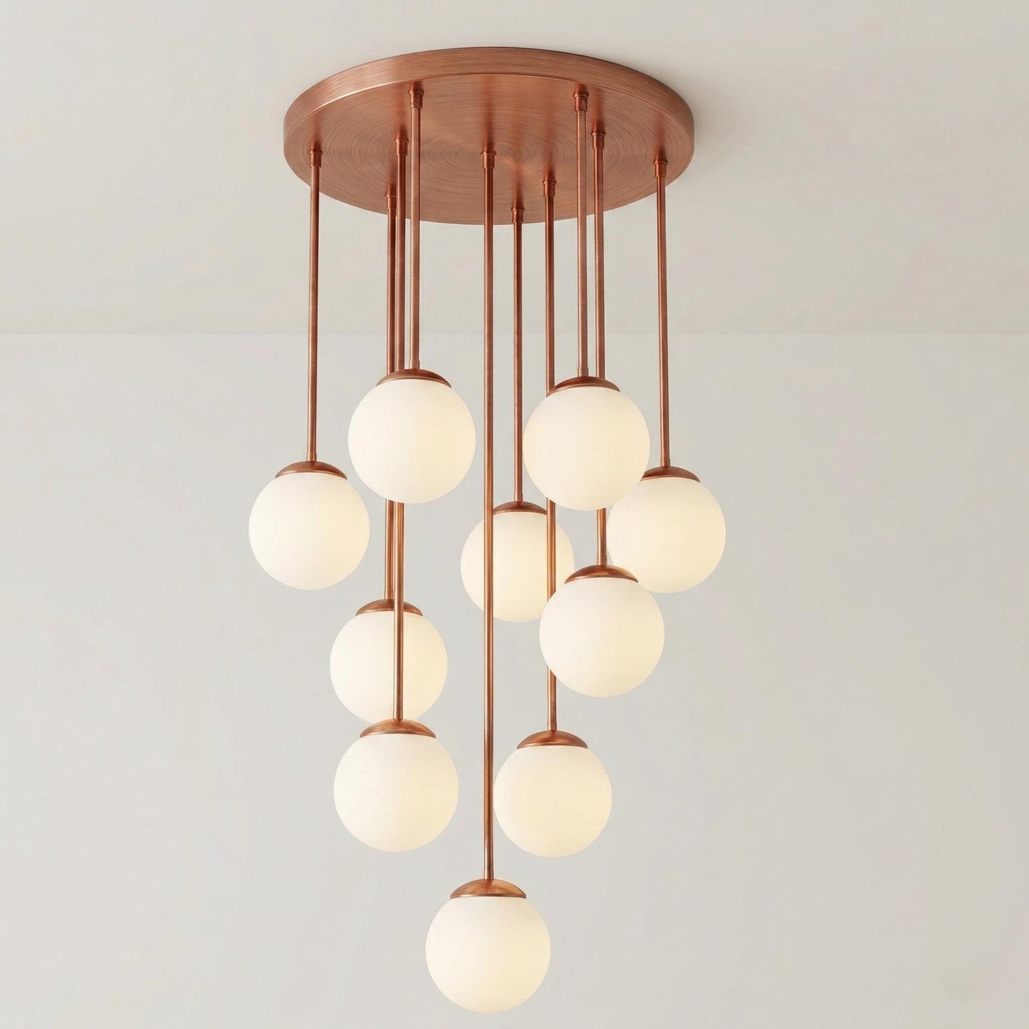 Large Brass Cluster Chandelier | Multi Globe Pendant Light, Staircase Lighting Fixture