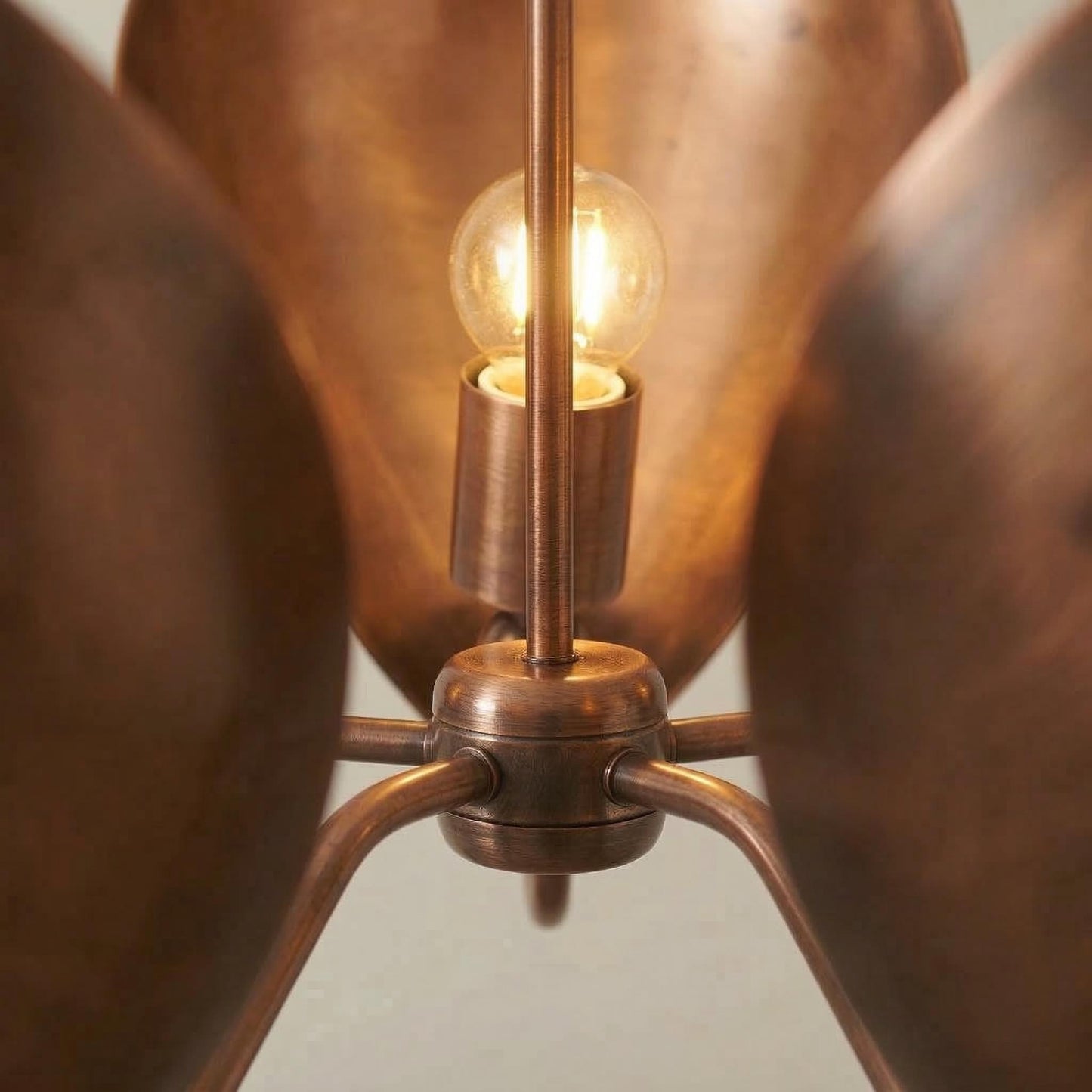 Handcrafted Brass Petal Chandelier – Sculptural Gold Ceiling Light, Mid Century Modern Fixture