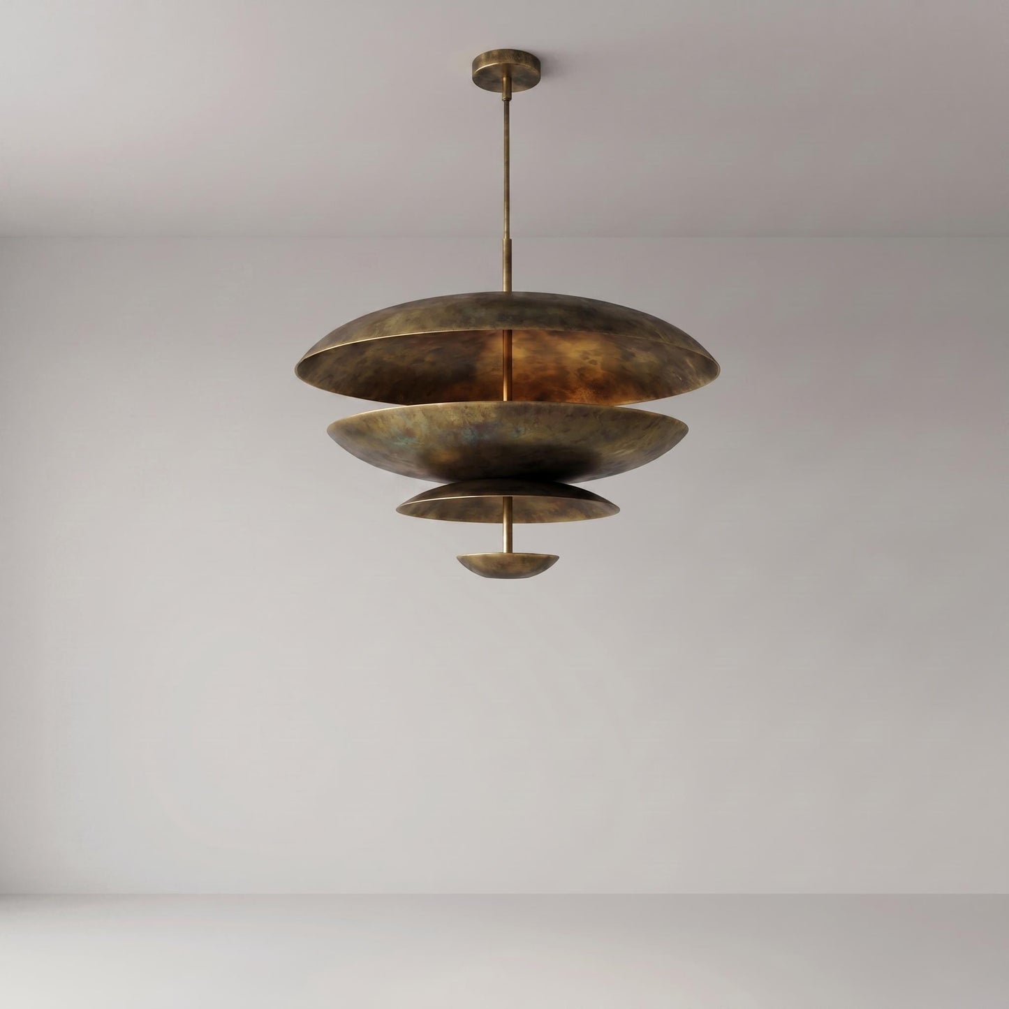 Modern Brass Tiered Chandelier, Mid Century Pendant Light, Sculptural Ceiling Fixture, Luxury Dining Room Lighting