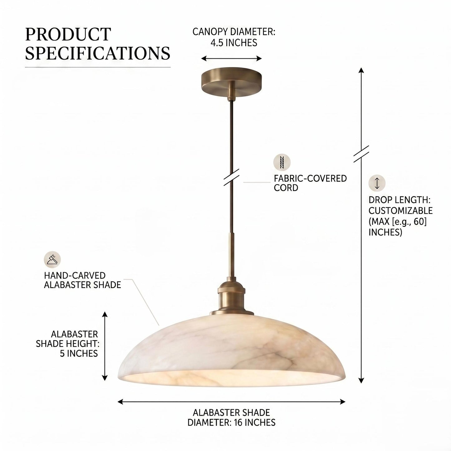 Alabaster Pendant Light, Large Stone Ceiling Lamp, Brass Hanging Light, Modern Marble Pendant, Kitchen Island Lighting, Luxury Ceiling Light
