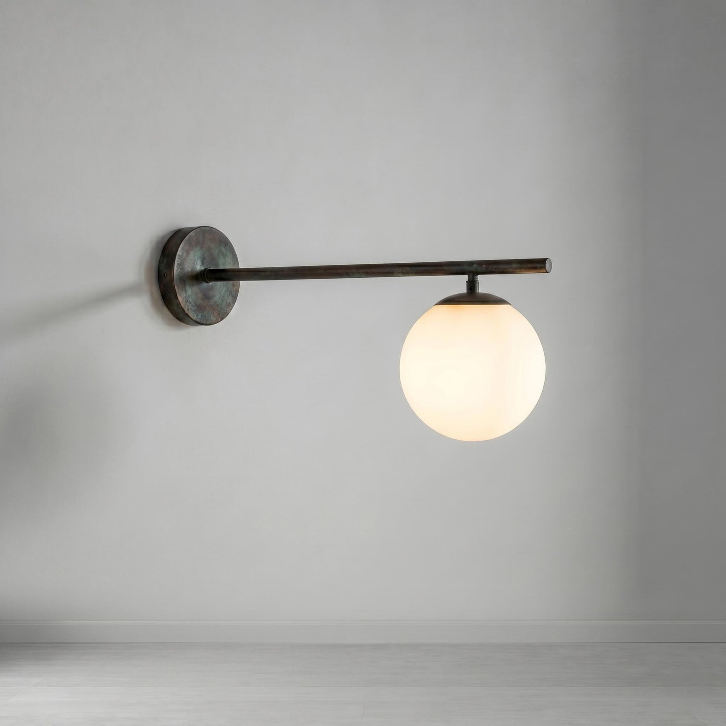 Brass Globe Wall Light – Mid Century Sconce – 6" Opal Glass – Bathroom Vanity Bedside Lighting