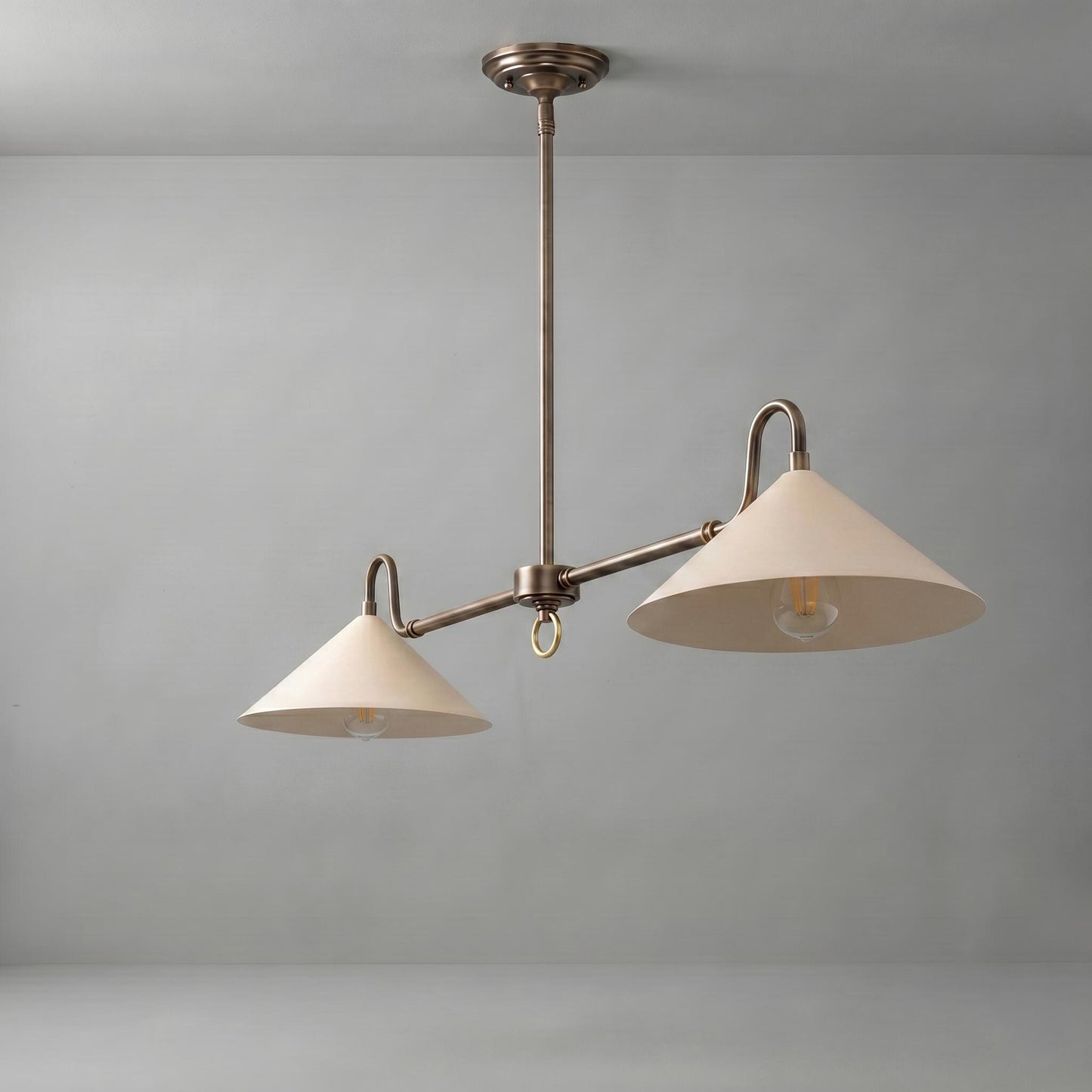 Dual Shade Brass Chandelier – Modern Linear Kitchen Island Lighting (Customizable Drop)
