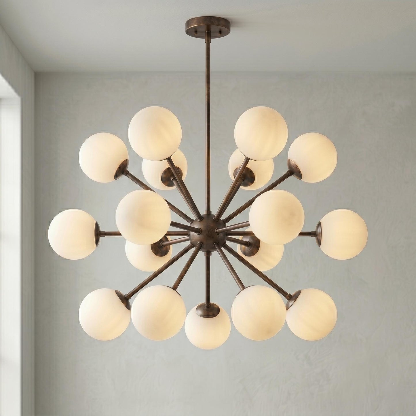 Sputnik Chandelier, 17 Light Globe Chandelier, Mid Century Modern Lighting, Glass Globe Pendant, Modern Brass Chandelier, Ceiling Light