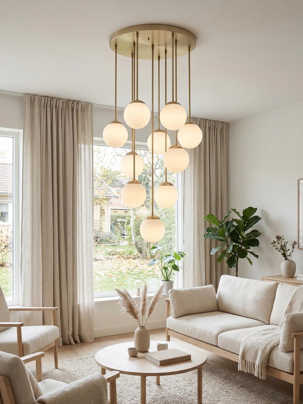 Large Brass Cluster Chandelier
