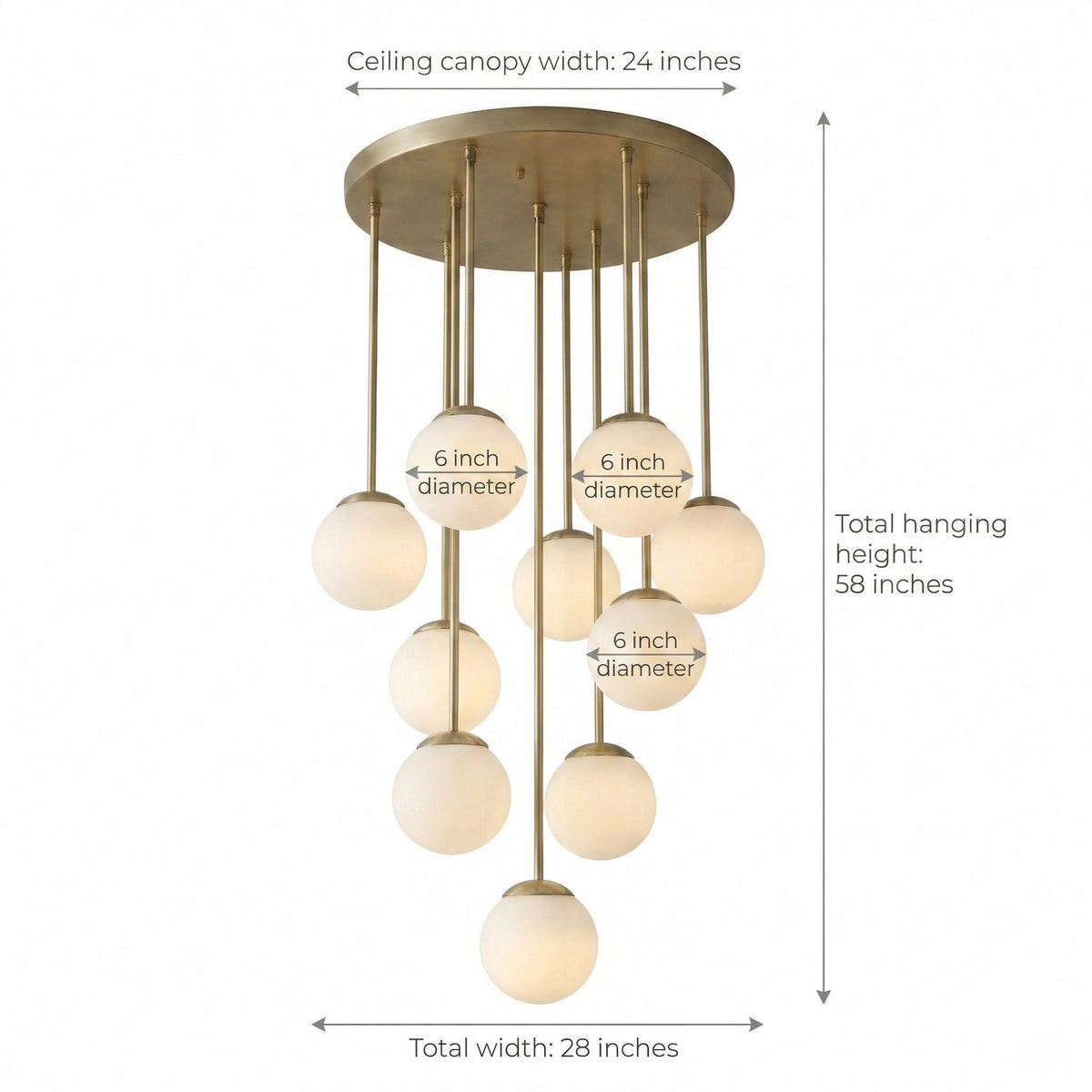 Large Brass Cluster Chandelier