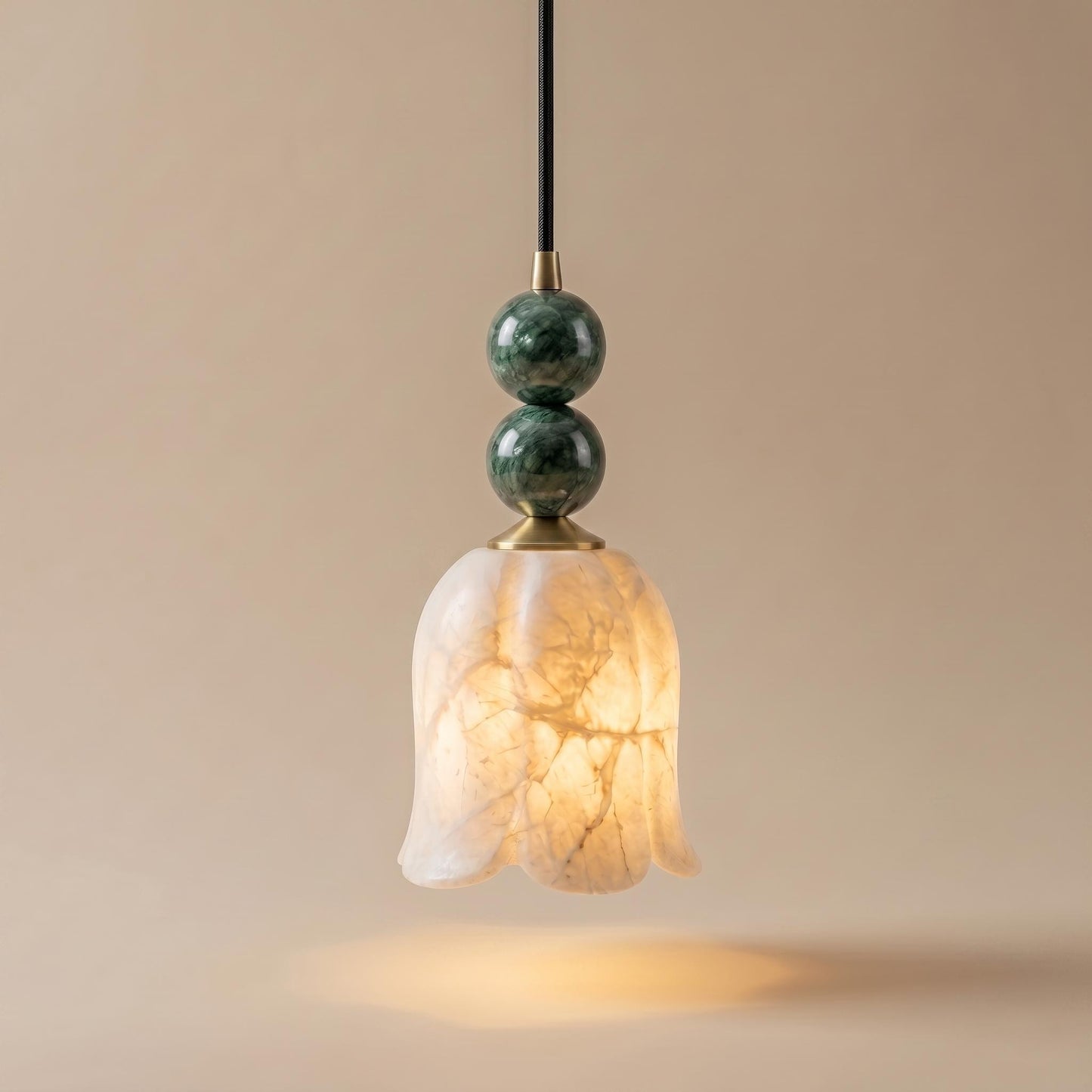 Alabaster Pendant Light, Brass Hanging Lamp, Stone Beaded Pendant, Luxury Kitchen Island Lighting, Custom Fixture