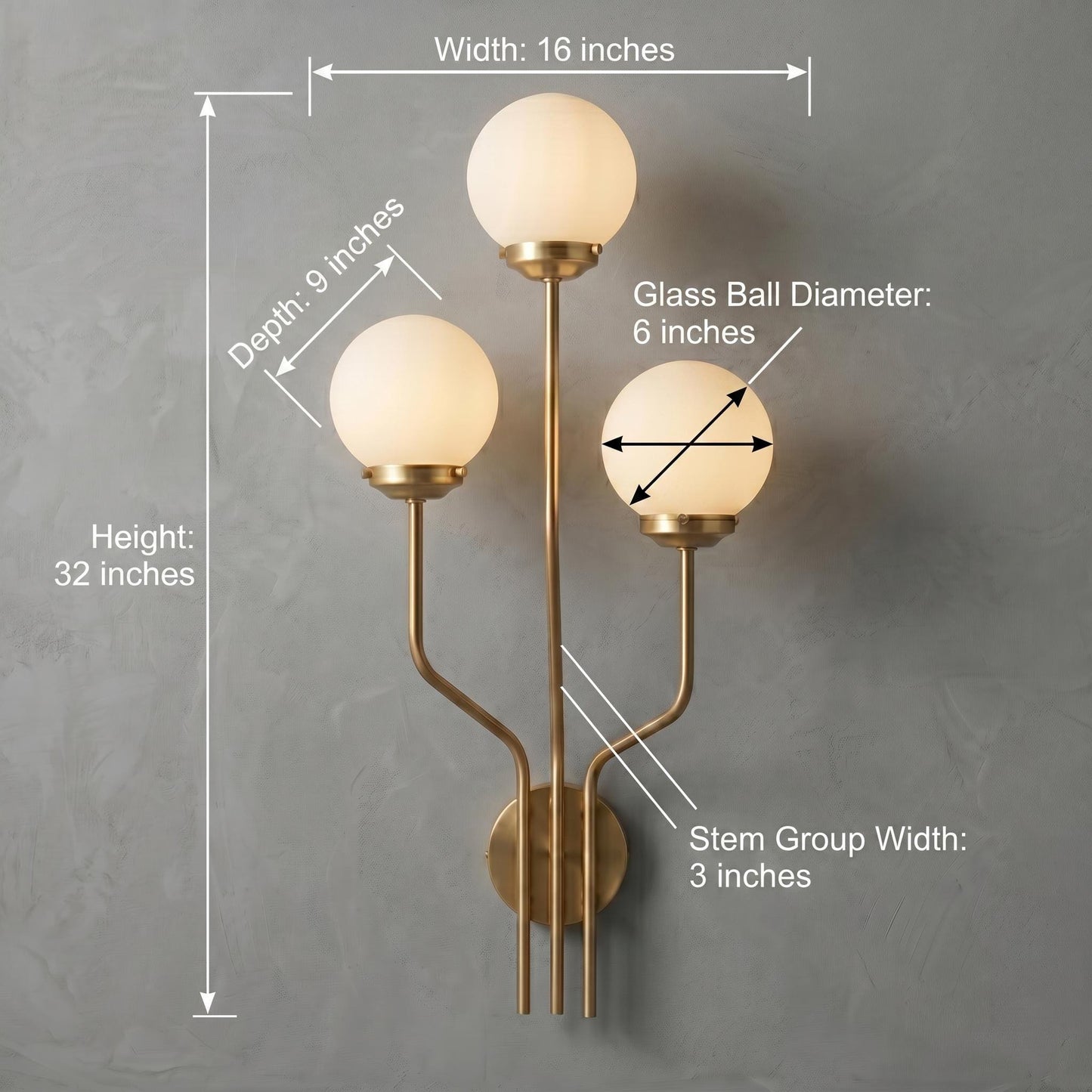 Vertical Brass Sconce – Frosted Glass Globe Wall Lamp – Mid Century Modern Lighting