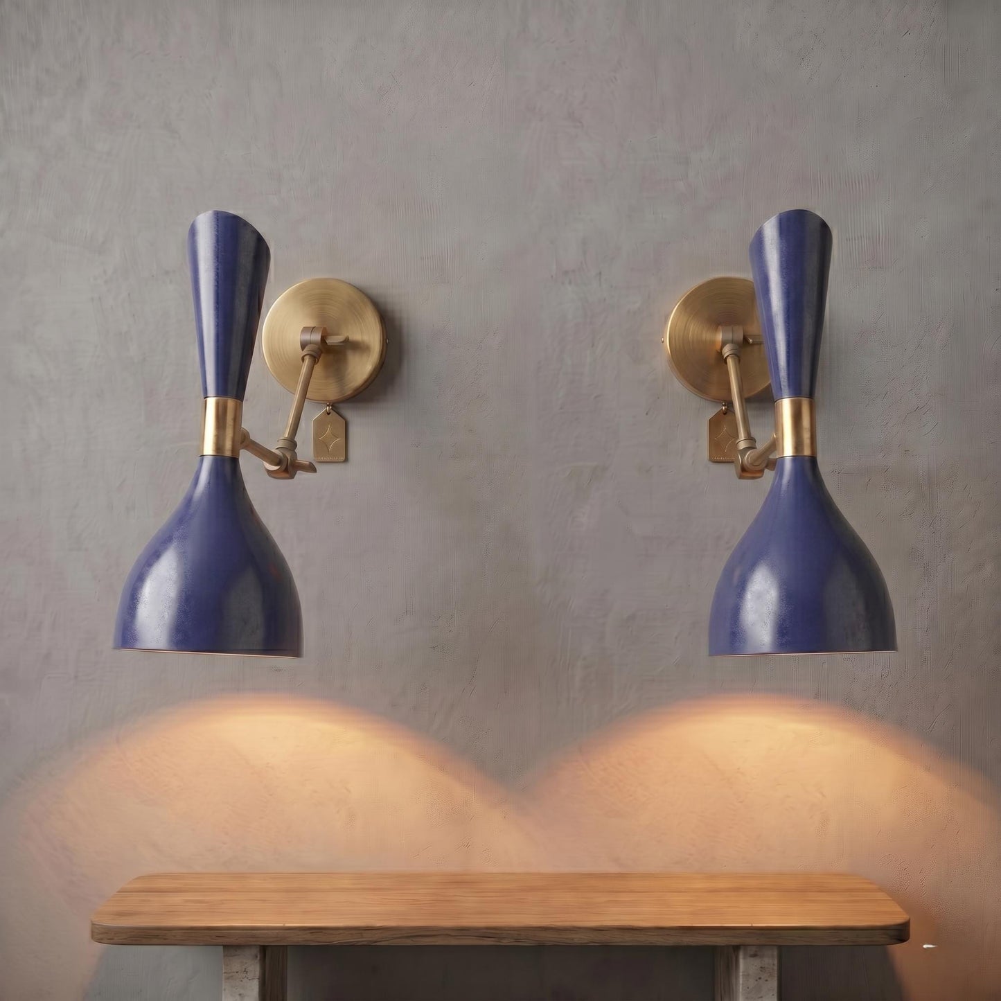 Adjustable Brass Swing Arm Sconce – Mid Century Modern Wall Light, Colorful Metal Shade