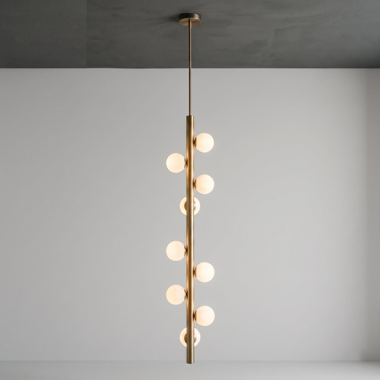 Luxury Brass Globe Chandelier | 76" Vertical Pendant Light, Opal Glass Globes