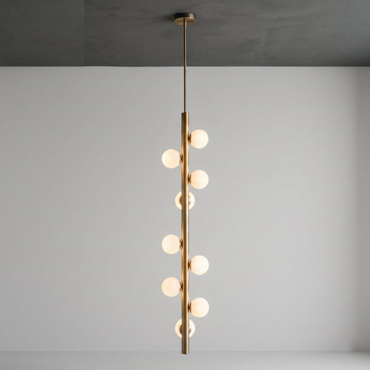 Luxury Brass Globe Chandelier | 76" Vertical Pendant Light, Opal Glass Globes