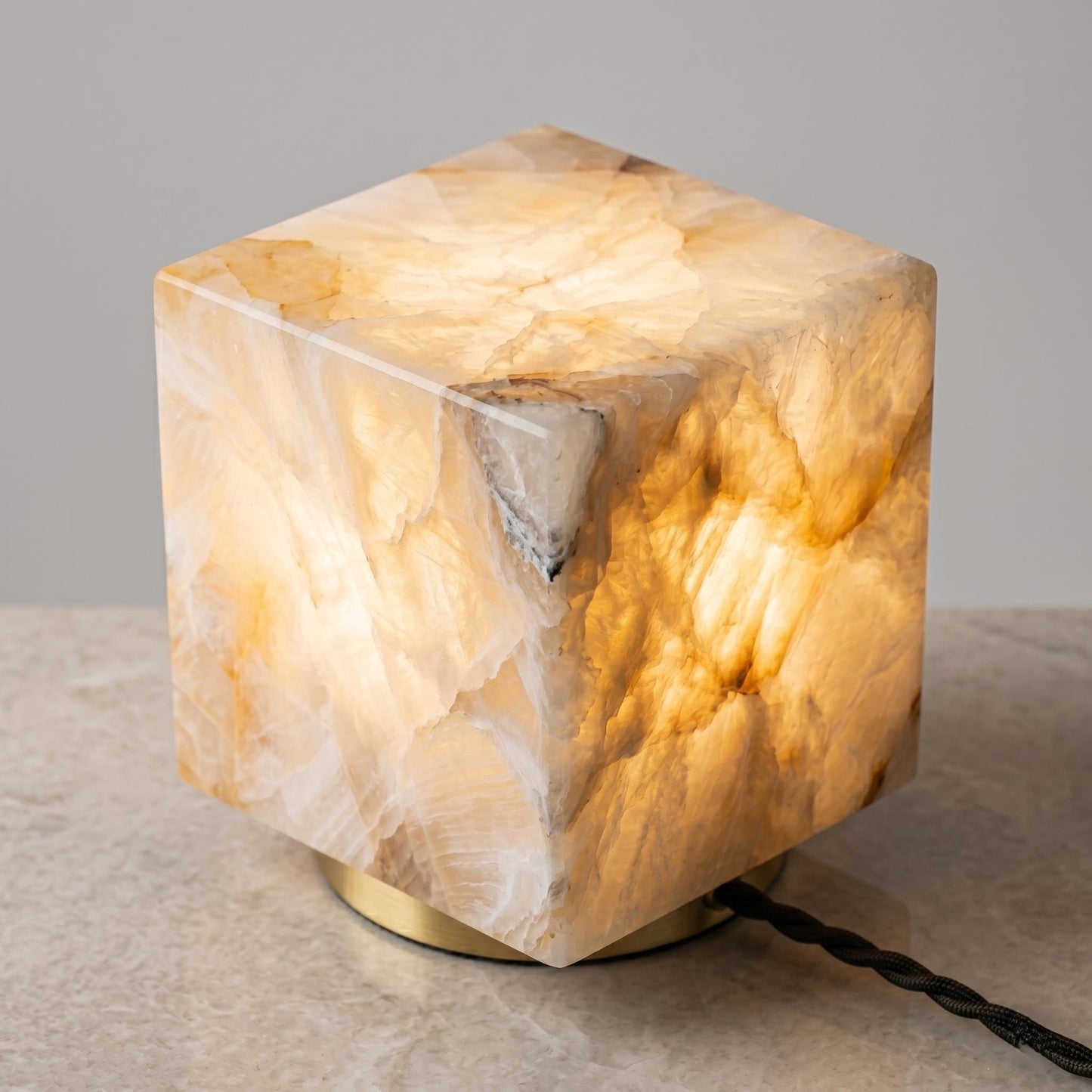 Alabaster Cube Lamp, Stone Table Lamp, Modern Marble Lamp, Luxury Bedside Lamp, Natural Alabaster Accent Light, Minimal Desk Lamp