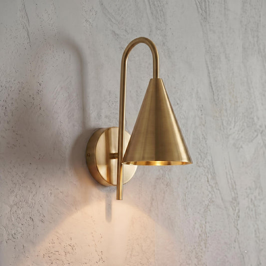 Modern Brass Cone Wall Sconce – Minimalist Mid Century Wall Light Fixture