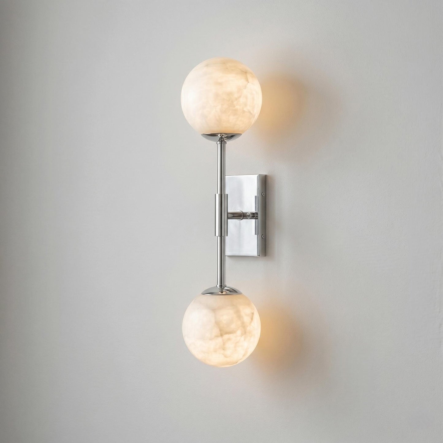 Alabaster Globe Wall Sconce, Double Brass Wall Light, Luxury Bathroom Vanity Light, Modern Stone Wall Fixture