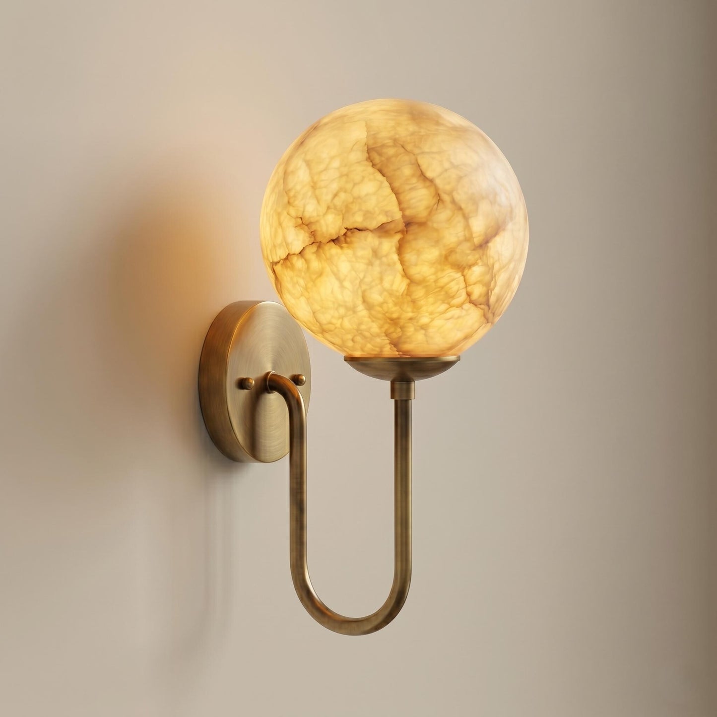 Alabaster Globe Wall Sconce, Brass Wall Lamp, Modern Bathroom Vanity Light, Natural Stone Globe Light, Luxury Bedroom Wall Fixture