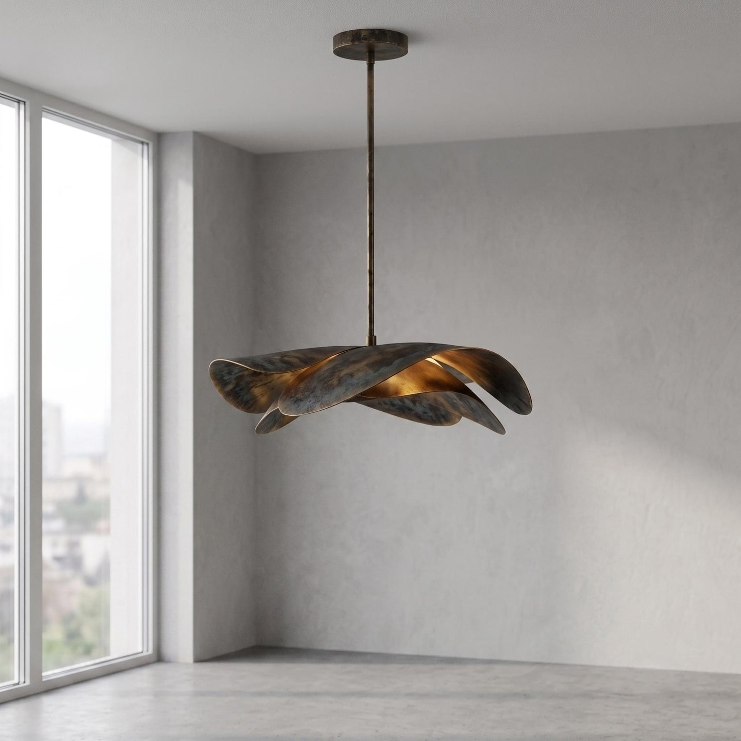 Modern Sculptural Brass Pendant Light, Artistic Brass Chandelier, Organic Leaf Ceiling Light, Designer Dining Room Pendant