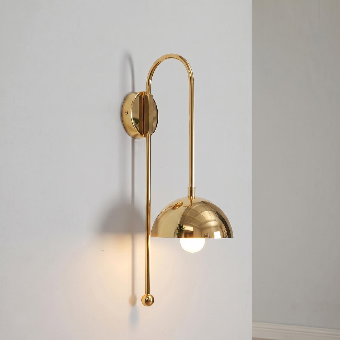 Modern Brass Wall Sconce, Tall Dome Shade Wall Lamp, Minimal Bedside Wall Light, Mid Century Brass Lighting Fixture, Plug In / Hardwired