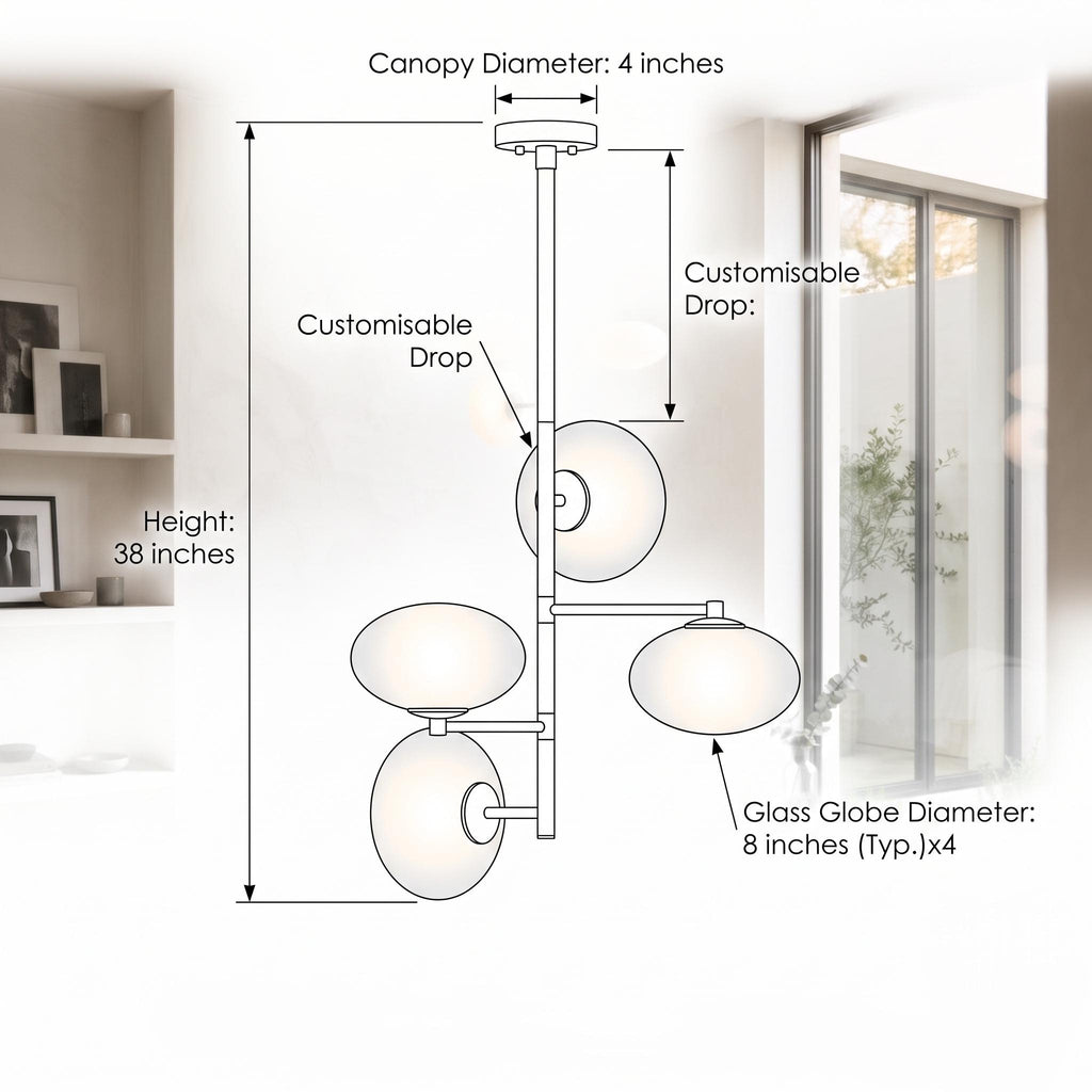 Modern Brass Opal Glass Chandelier