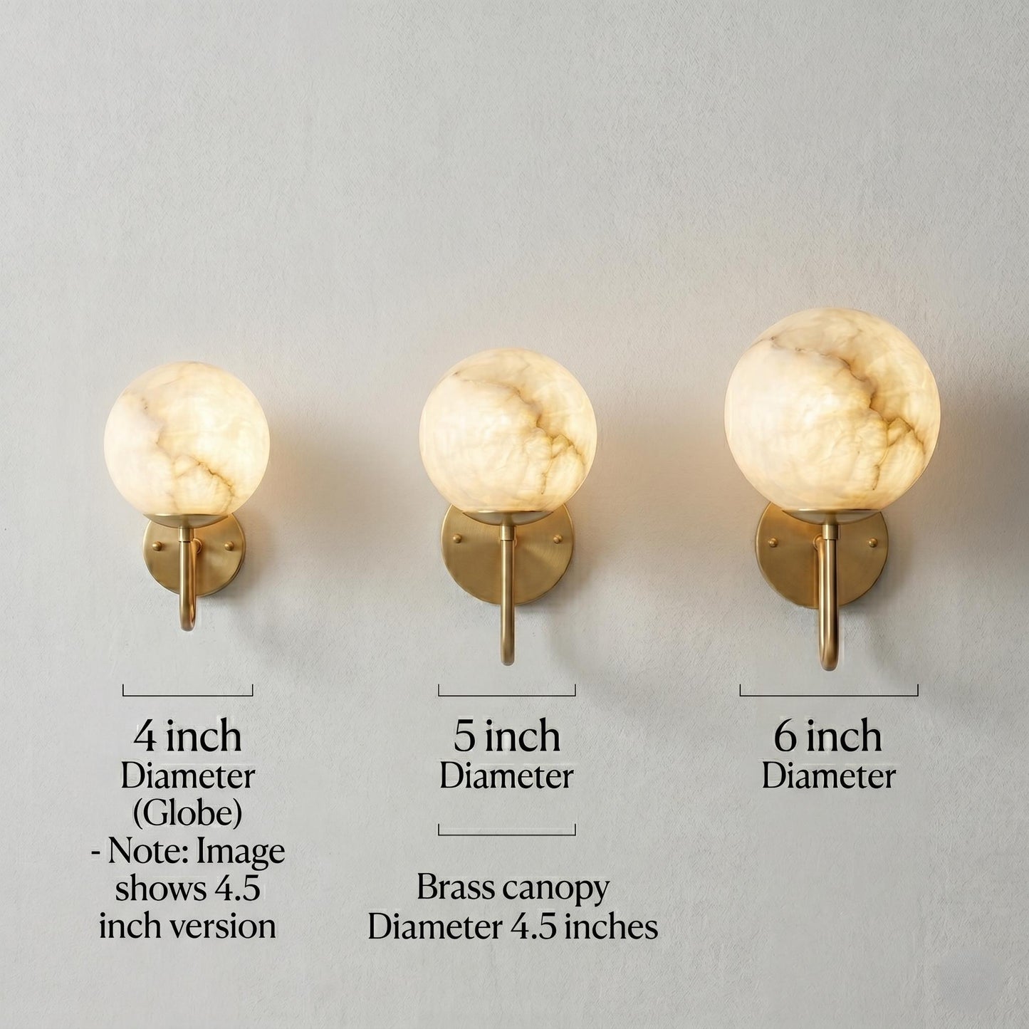 Alabaster Globe Wall Sconce, Brass Wall Lamp, Modern Bathroom Vanity Light, Natural Stone Globe Light, Luxury Bedroom Wall Fixture