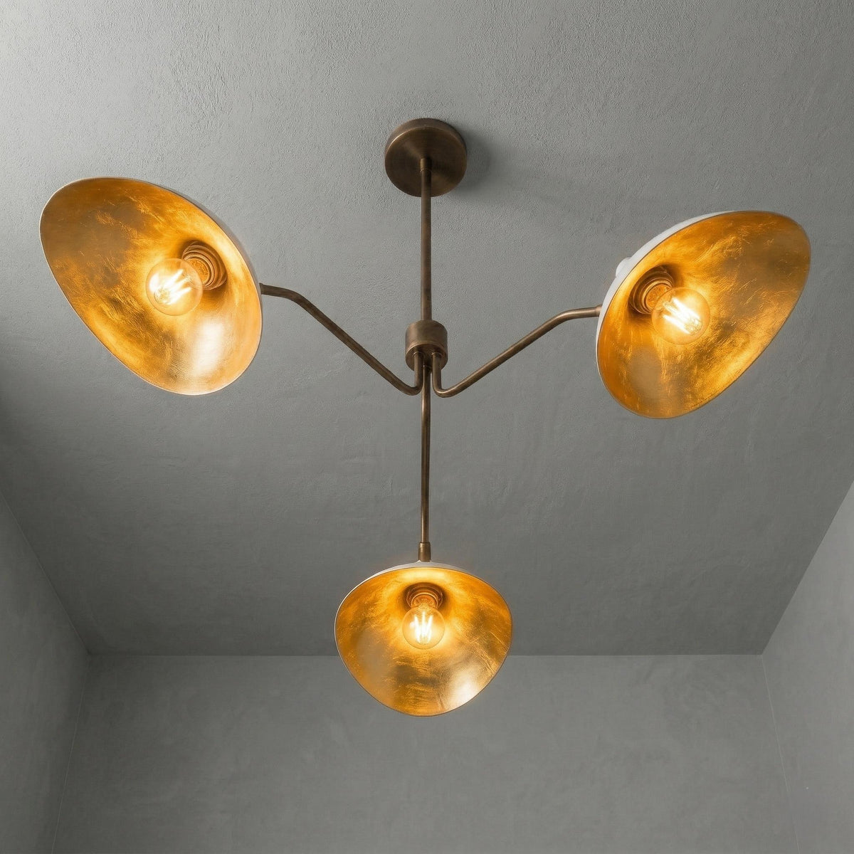 Mid Century Modern Brass 3-Arm Chandelier