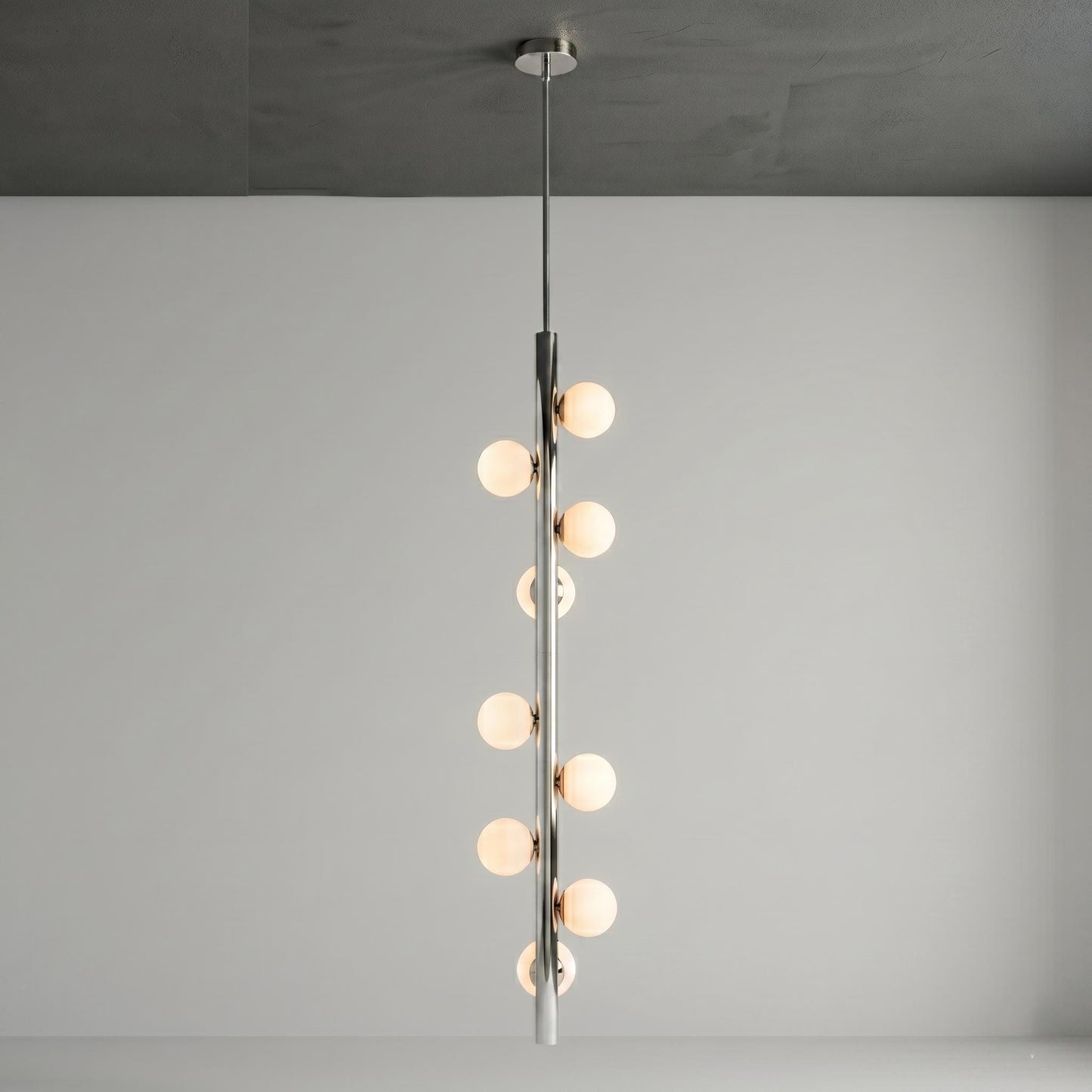 Luxury Brass Globe Chandelier | 76" Vertical Pendant Light, Opal Glass Globes