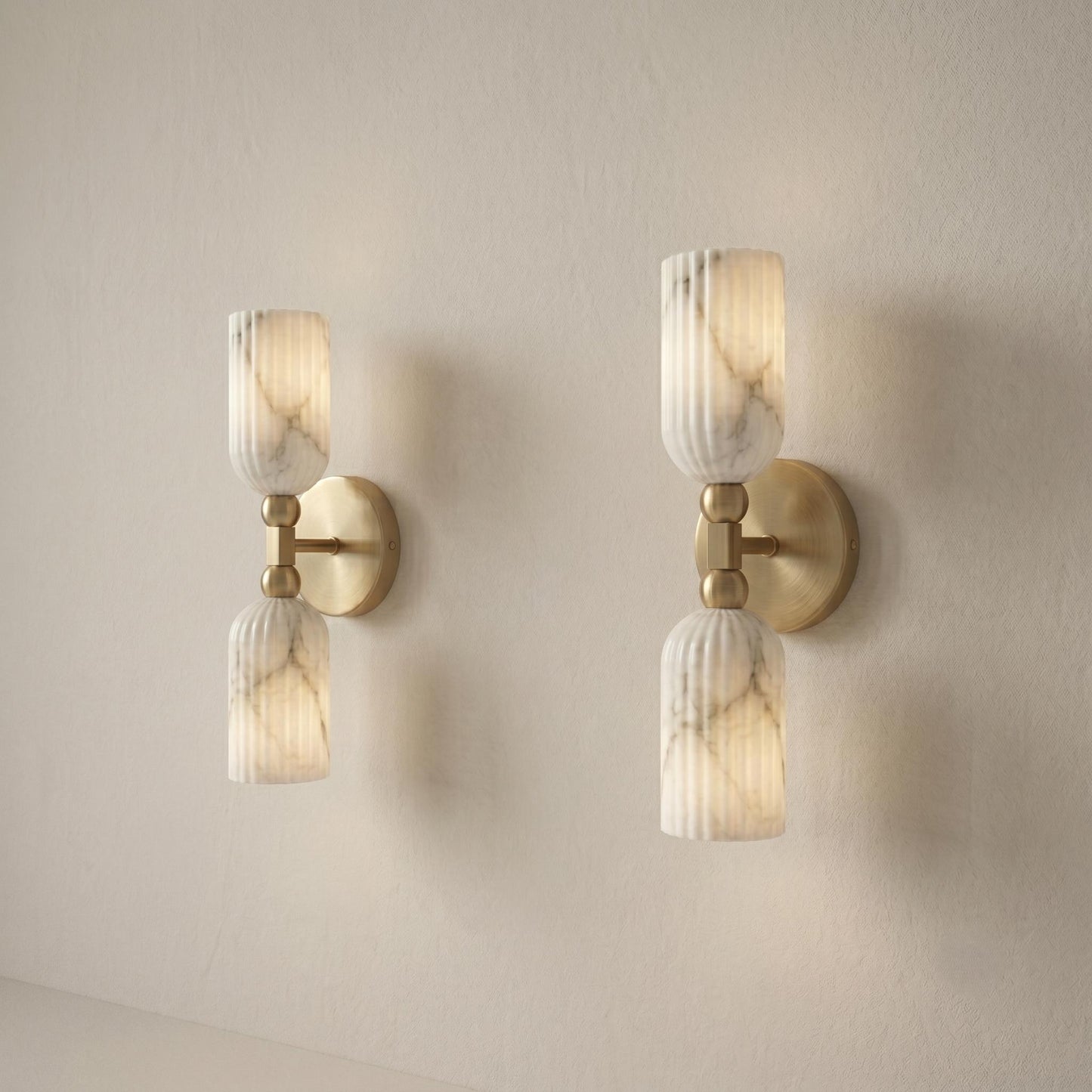 Fluted Alabaster Wall Sconce, Brass Wall Lamp, Modern Bathroom Vanity Light, Natural Stone Wall Fixture, Luxury Bedroom Sconce